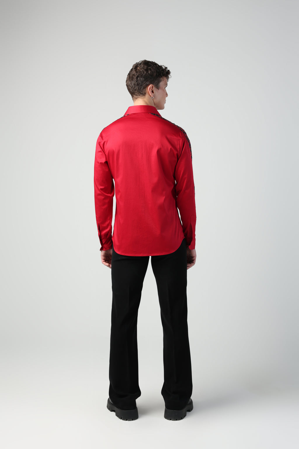 LEO RED HAND EMROIDERED CUSTOM CHEETAH PRINTED PATTERN SHIRT