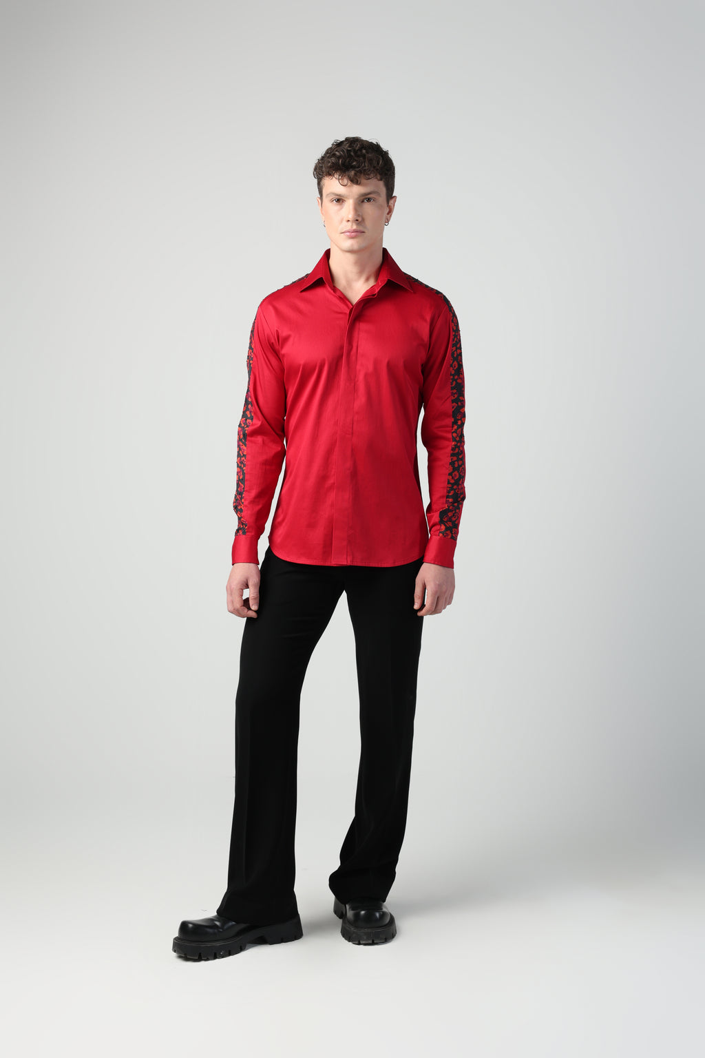 LEO RED HAND EMROIDERED CUSTOM CHEETAH PRINTED PATTERN SHIRT