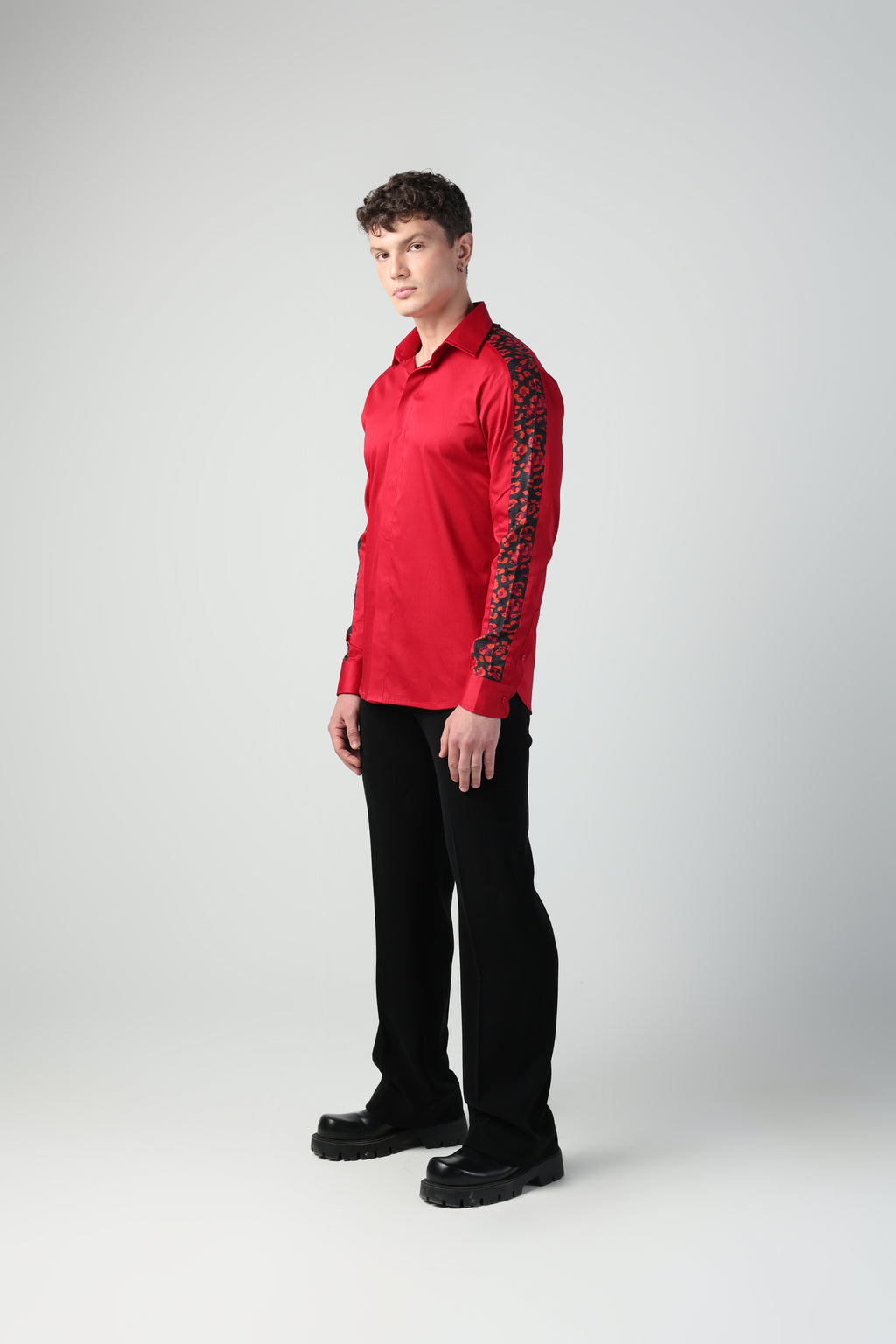 LEO RED HAND EMROIDERED CUSTOM CHEETAH PRINTED PATTERN SHIRT
