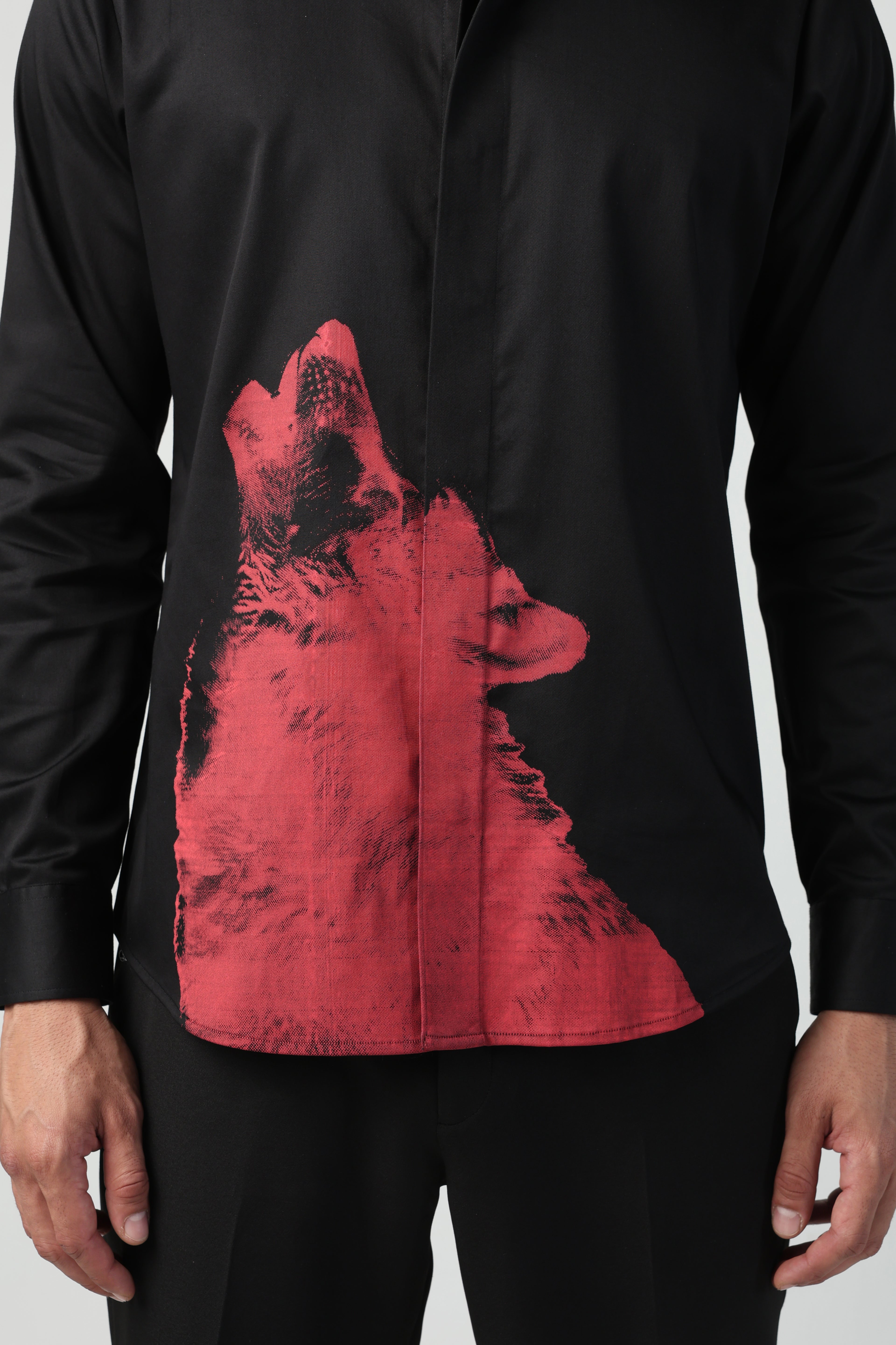 RENATO BLACK AND RED WOLF PRINTED SHIRT