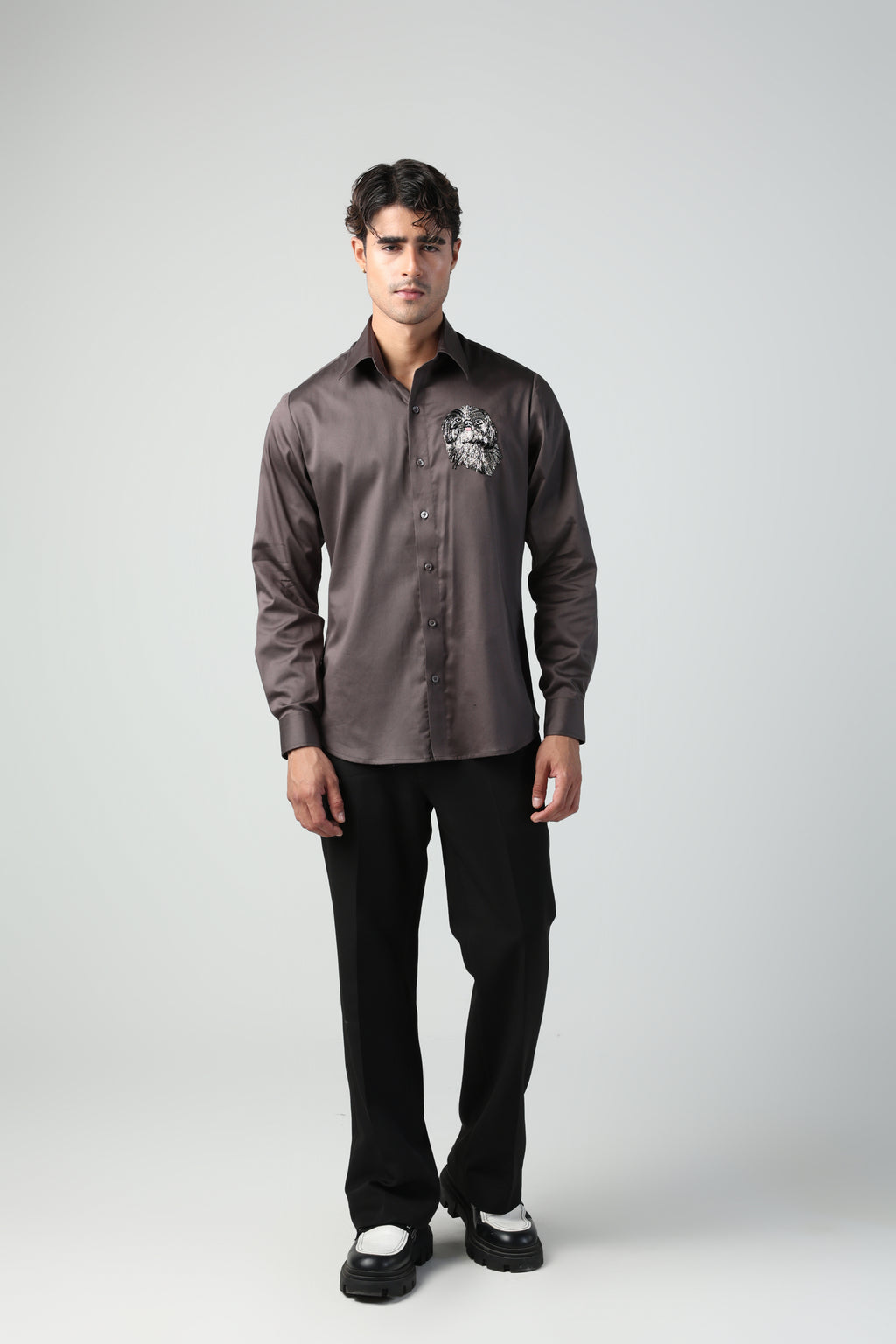 SHIRO BROWN SHIHTZU DOG HAND EMROIDERED SHIRT (PET SPECIAL)