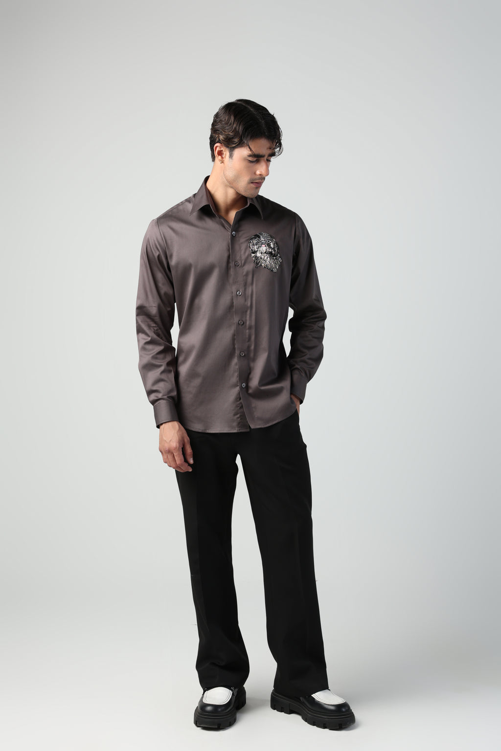 SHIRO BROWN SHIHTZU DOG HAND EMROIDERED SHIRT (PET SPECIAL)