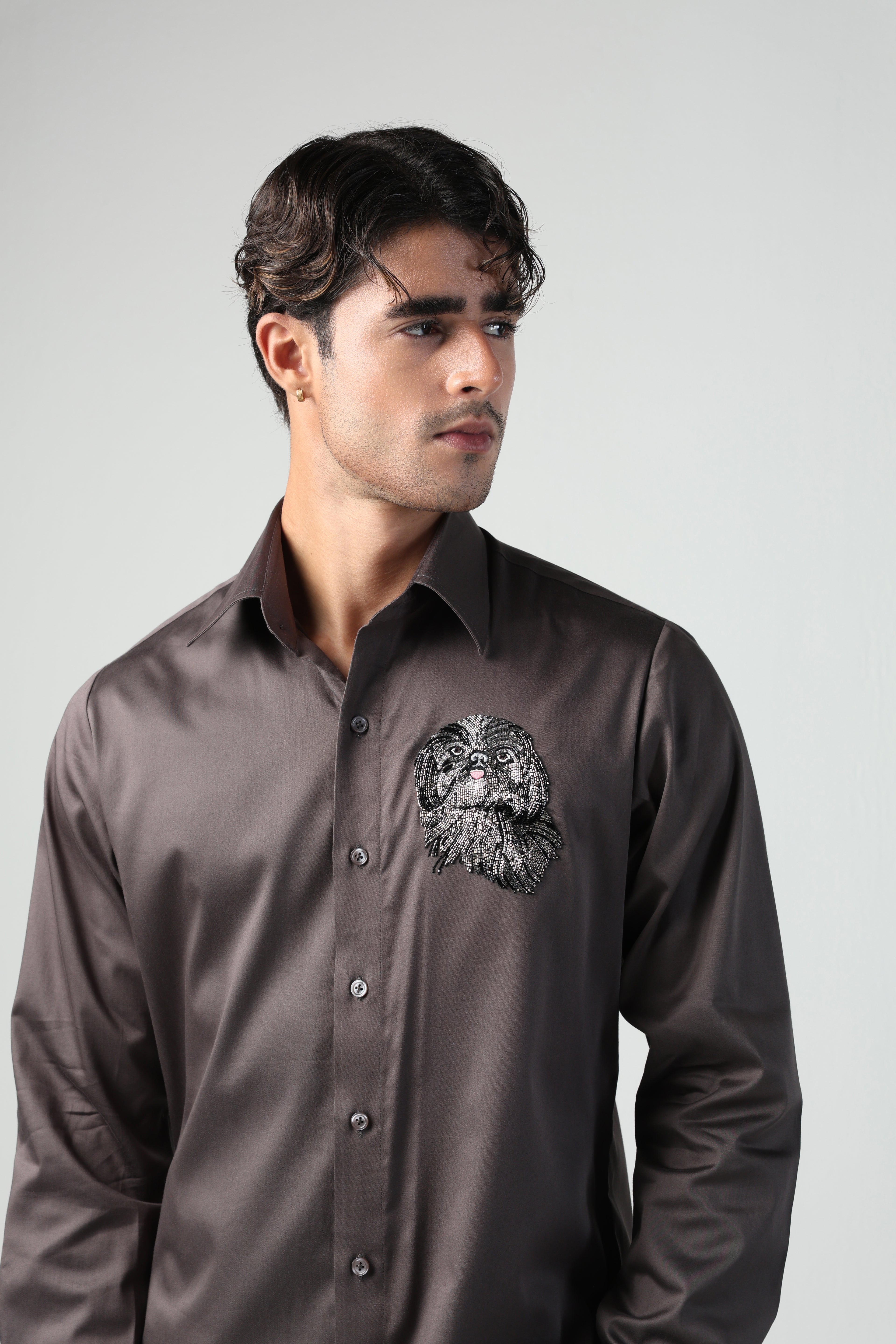 SHIRO BROWN SHIHTZU DOG HAND EMROIDERED SHIRT (PET SPECIAL)