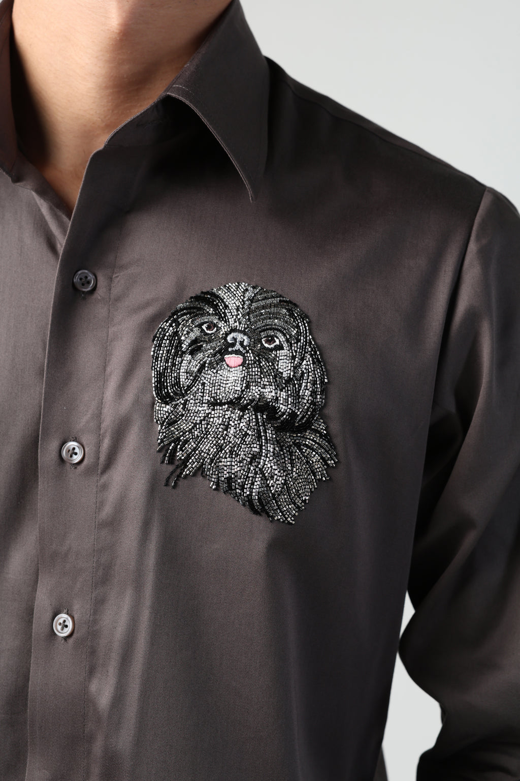 SHIRO BROWN SHIHTZU DOG HAND EMROIDERED SHIRT (PET SPECIAL)