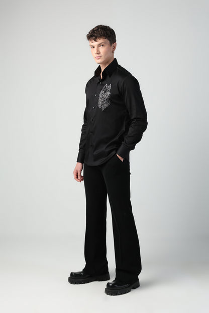 AKIRA BLACK HUSKY DOG HAND EMBROIDERED SHIRT (PET SPECIAL)