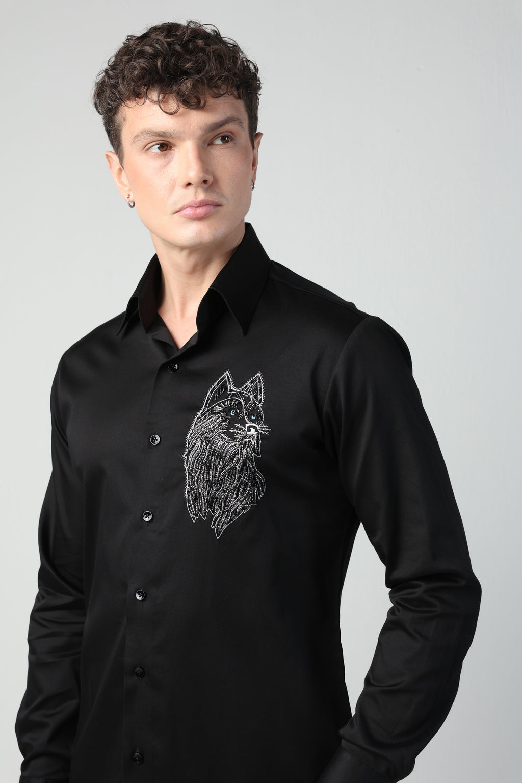 AKIRA BLACK HUSKY DOG HAND EMBROIDERED SHIRT (PET SPECIAL)