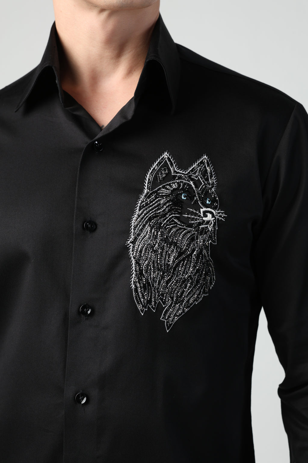 AKIRA BLACK HUSKY DOG HAND EMBROIDERED SHIRT (PET SPECIAL)