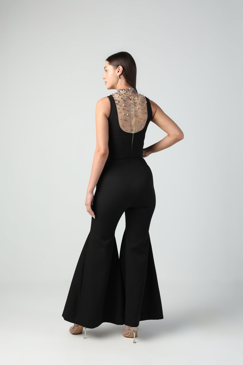 AZZURRA MULTI COLOR SWAROVSKI CRYSTAL SLEEVELESS BODYSUIT AND PANT CO-ORD SET