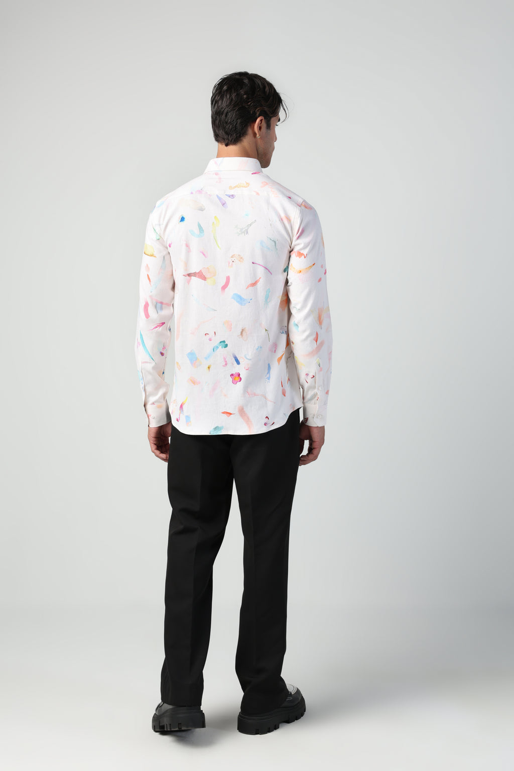 CIRO BRUSH STROKE PRINT LYCRA LINEN FULL SLEEVE SHIRT
