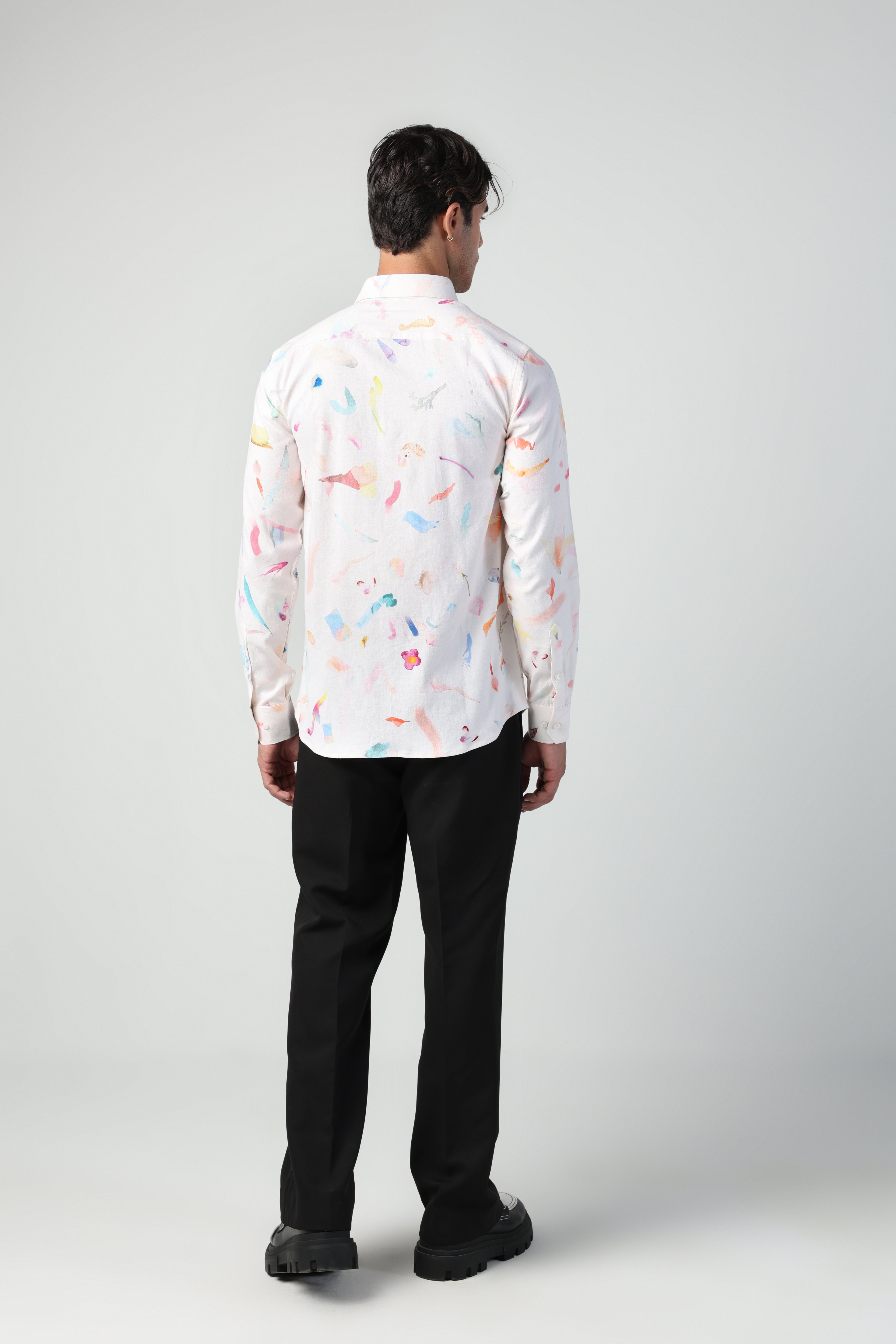 CIRO BRUSH STROKE PRINT LYCRA LINEN FULL SLEEVE SHIRT
