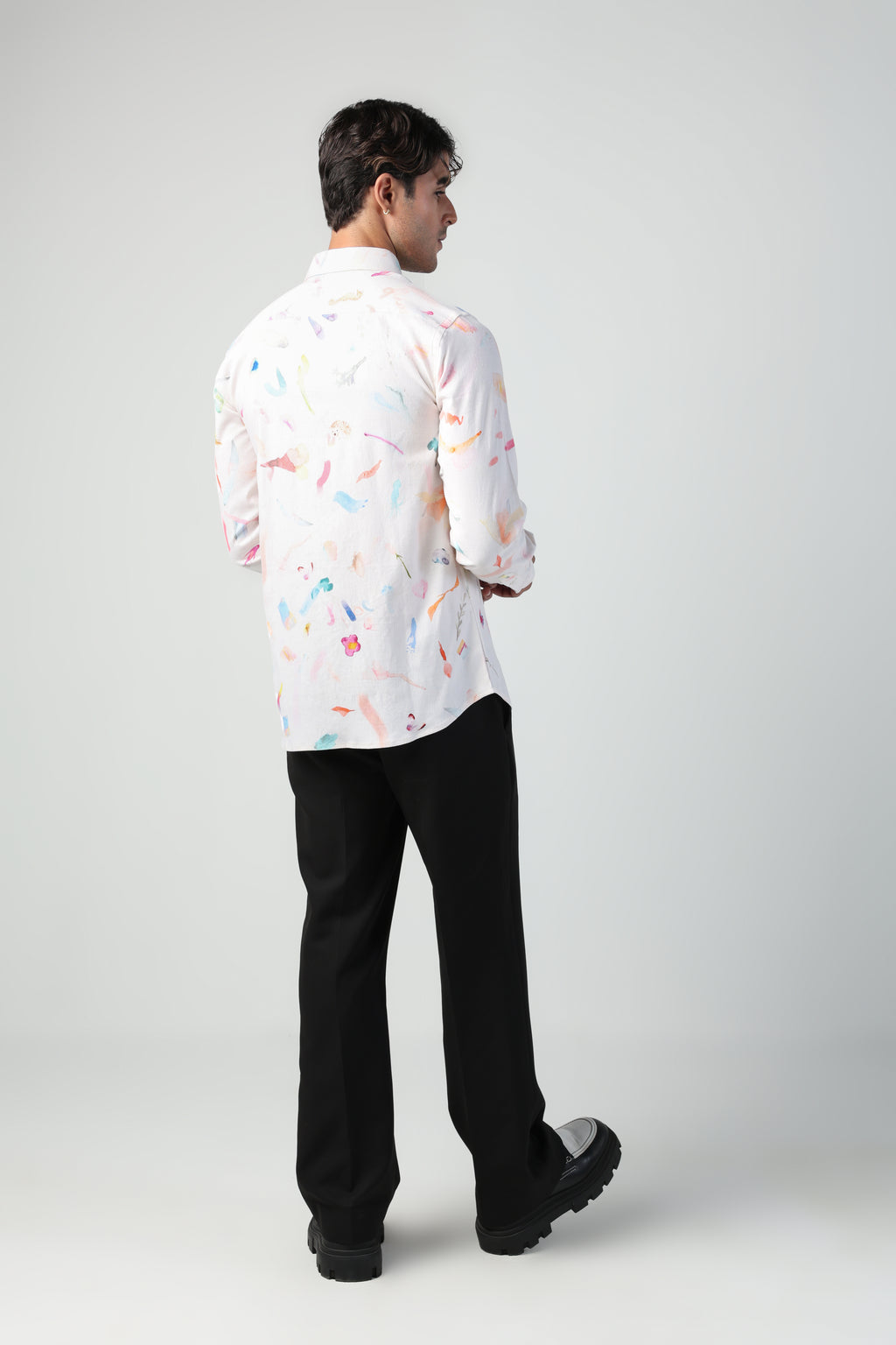 CIRO BRUSH STROKE PRINT LYCRA LINEN FULL SLEEVE SHIRT