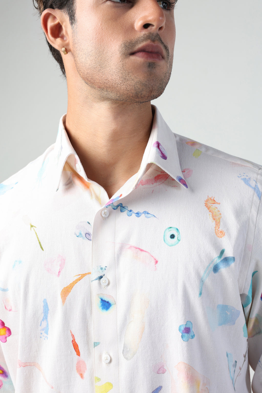 CIRO BRUSH STROKE PRINT LYCRA LINEN FULL SLEEVE SHIRT