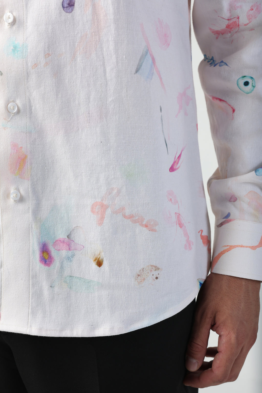 CIRO BRUSH STROKE PRINT LYCRA LINEN FULL SLEEVE SHIRT