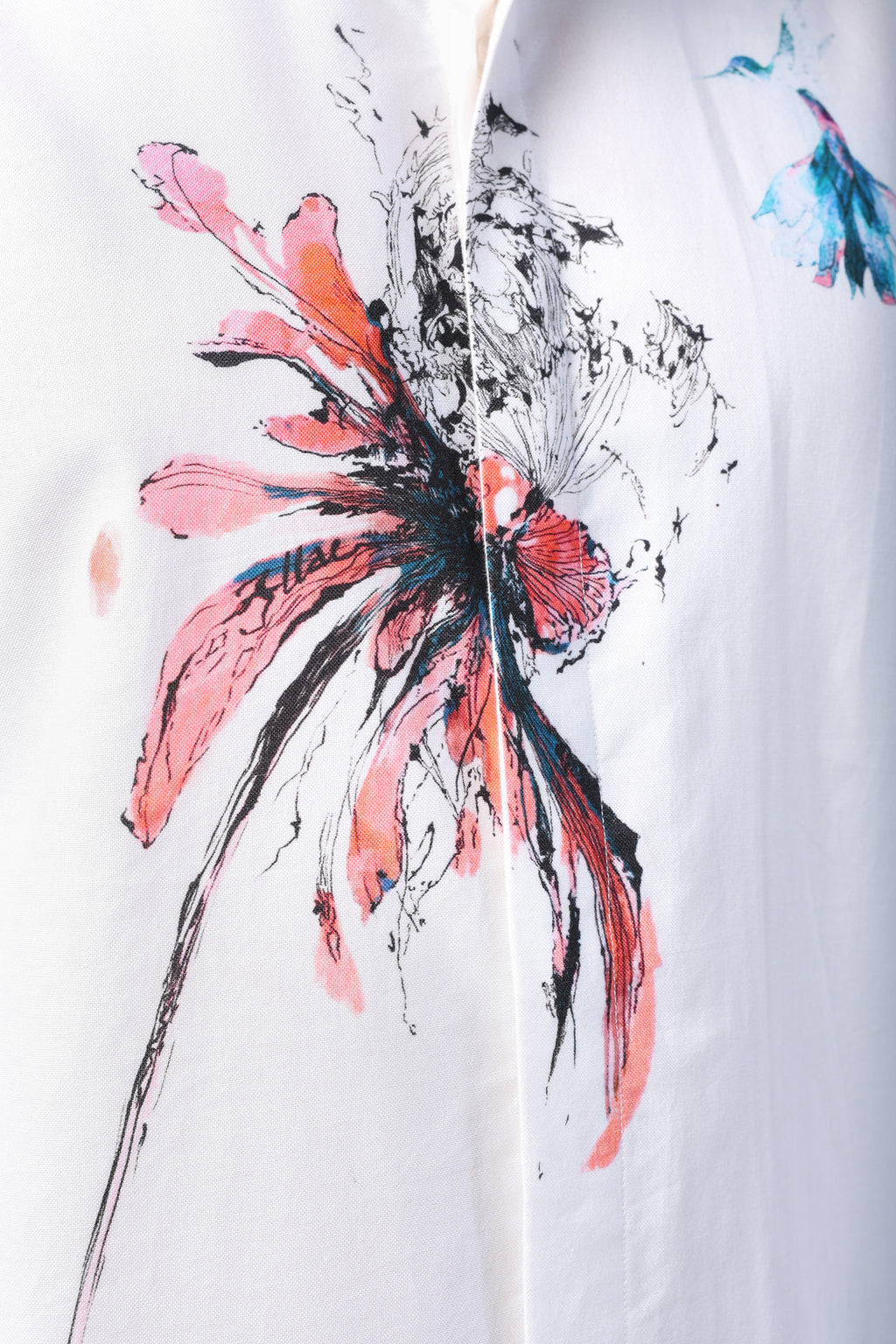 ORESTE WHITE ABSTRACT FLORAL ARTWORK WITH BIRD PRINTED FULL SLEEVE SHIRT