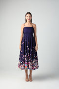 ZELINDA PURPLE OMBRE FLORAL PRINTED EMBELLISHED MIDI DRESS