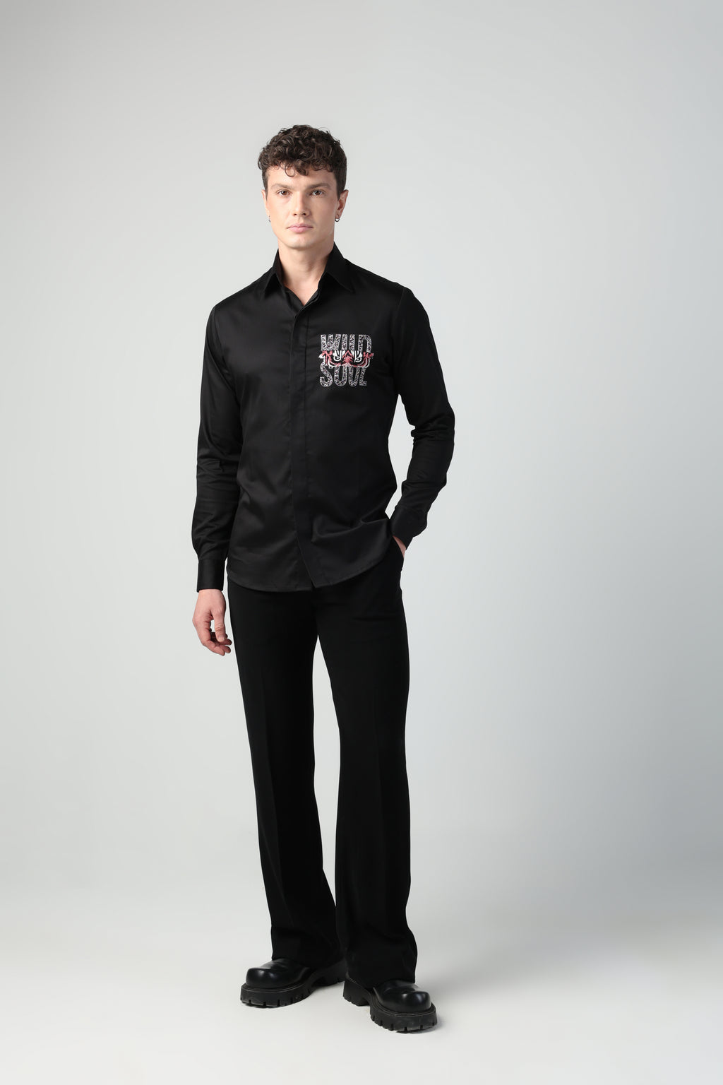 ROMANO BLACK TIGER EYED WILD SOUL HAND EMBROIDERED SHIRT