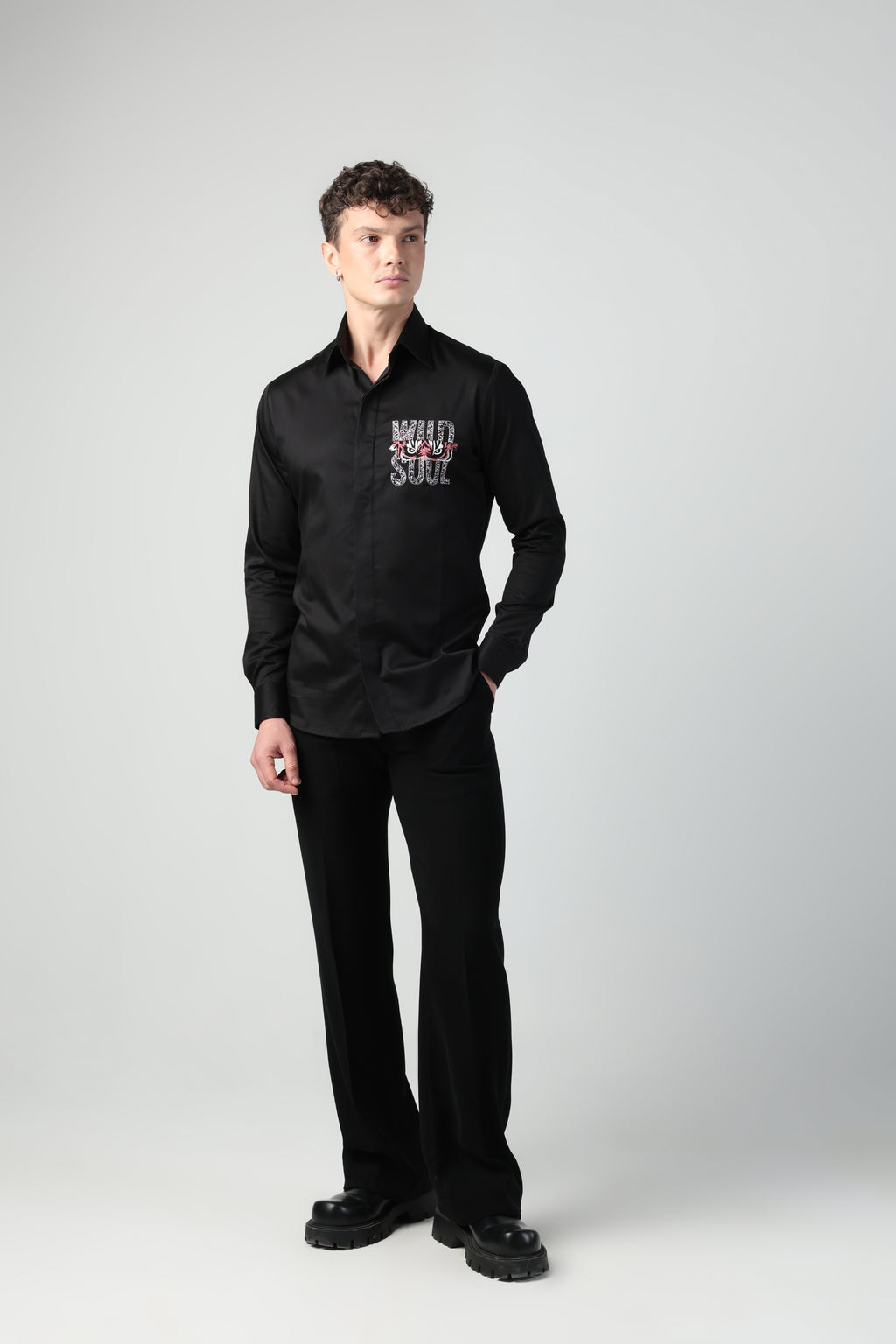 ROMANO BLACK TIGER EYED WILD SOUL HAND EMBROIDERED SHIRT