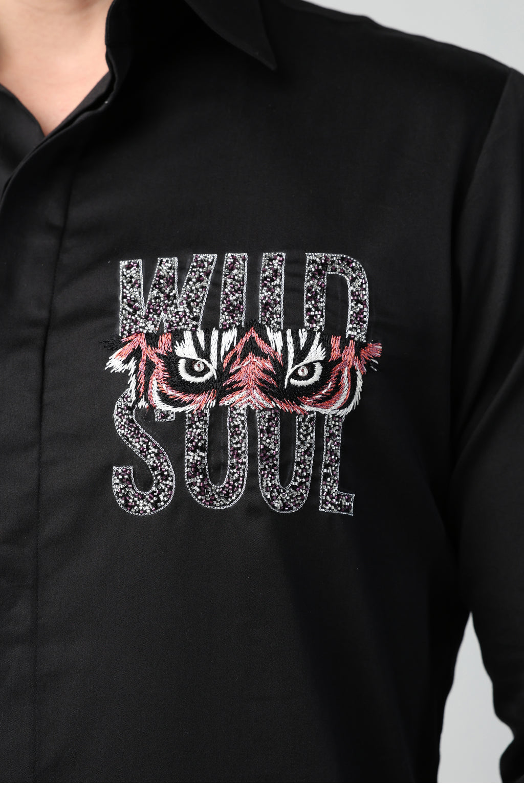 ROMANO BLACK TIGER EYED WILD SOUL HAND EMBROIDERED SHIRT