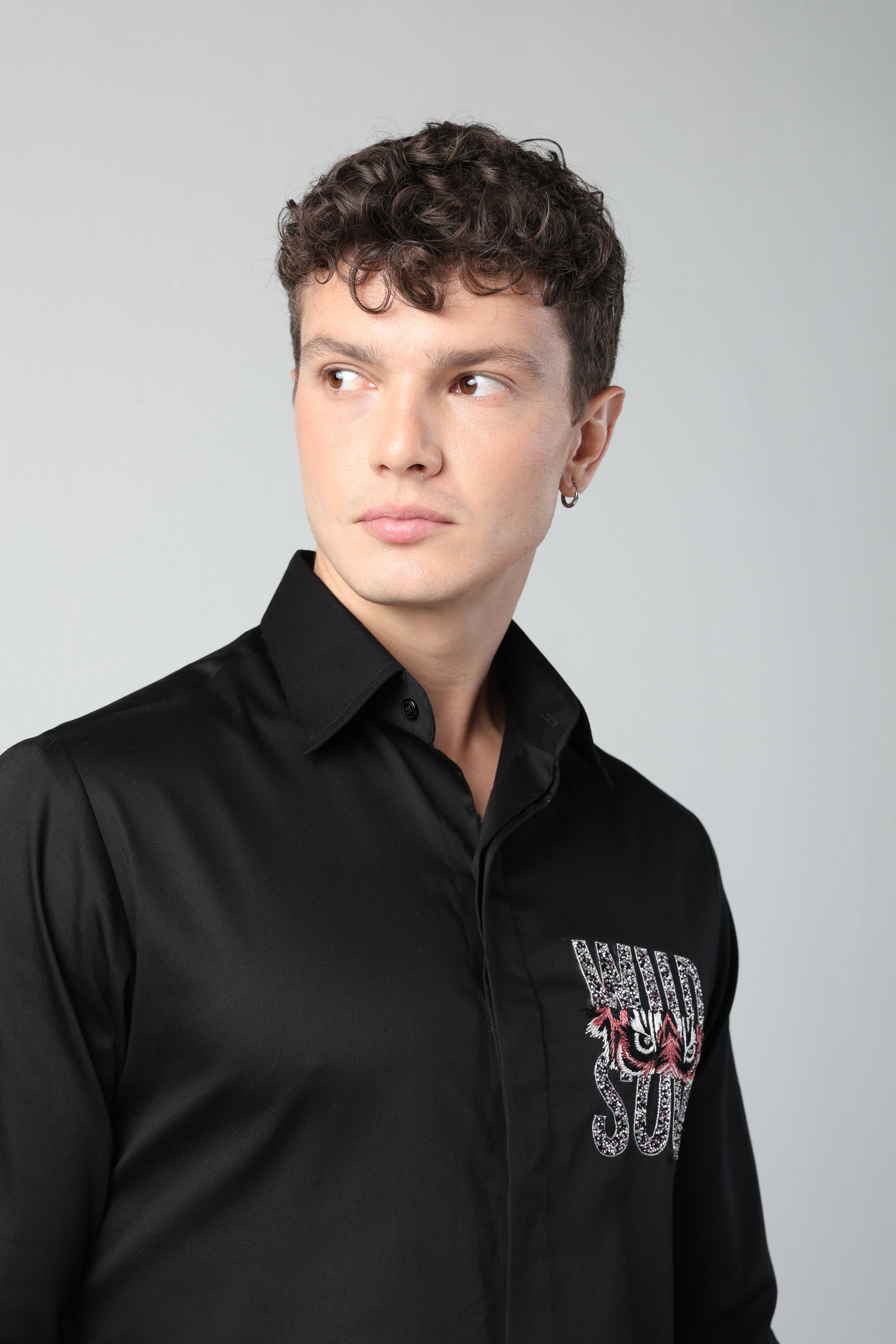 ROMANO BLACK TIGER EYED WILD SOUL HAND EMBROIDERED SHIRT