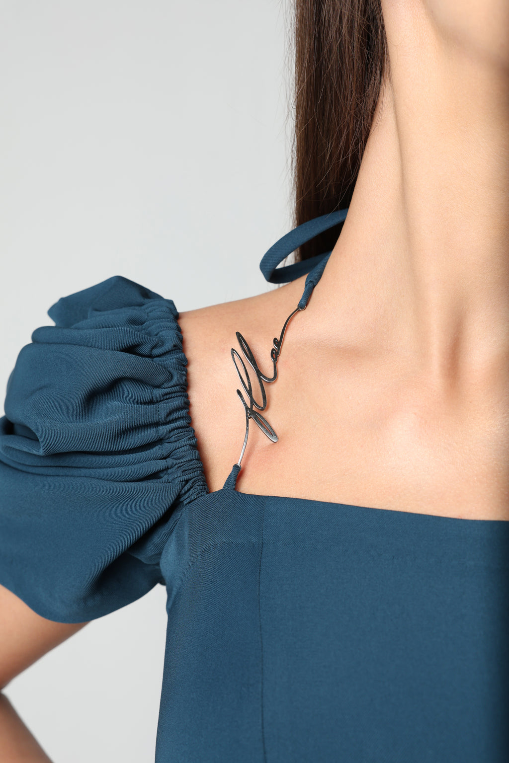 LUCIA TEAL BLUE BANDEAU NECK CUTOUT PEPLUM CO-ORD SET