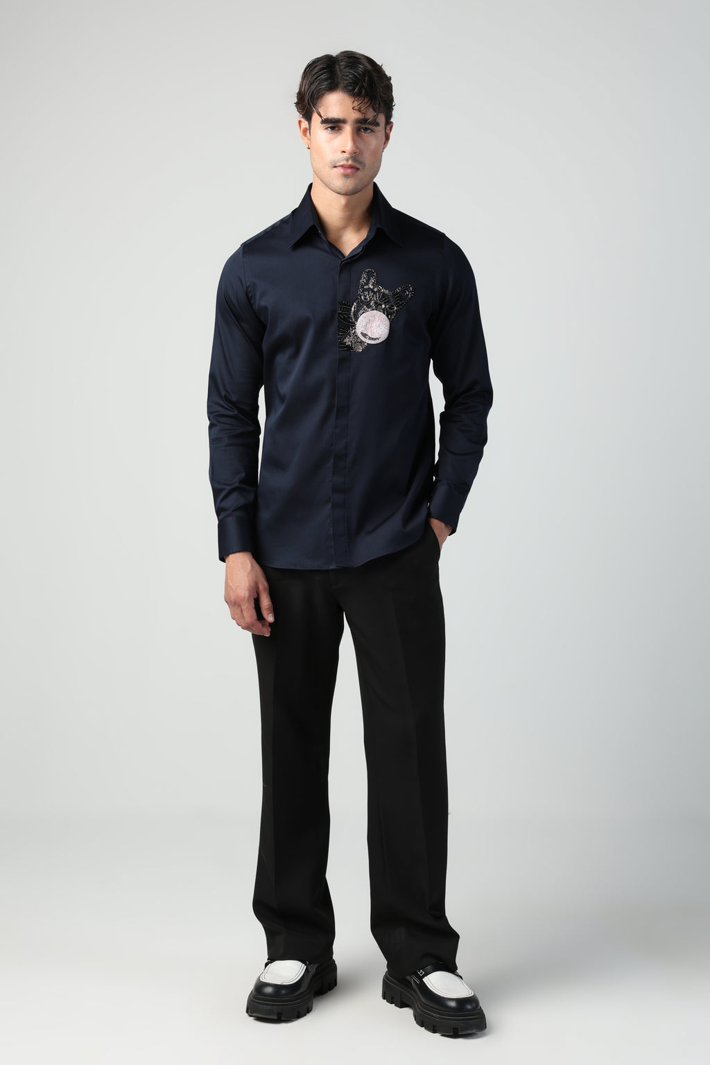 SHOLE BLUE FRENCH BULL DOG HAND EMROIDERED SHIRT (PET SPECIAL)