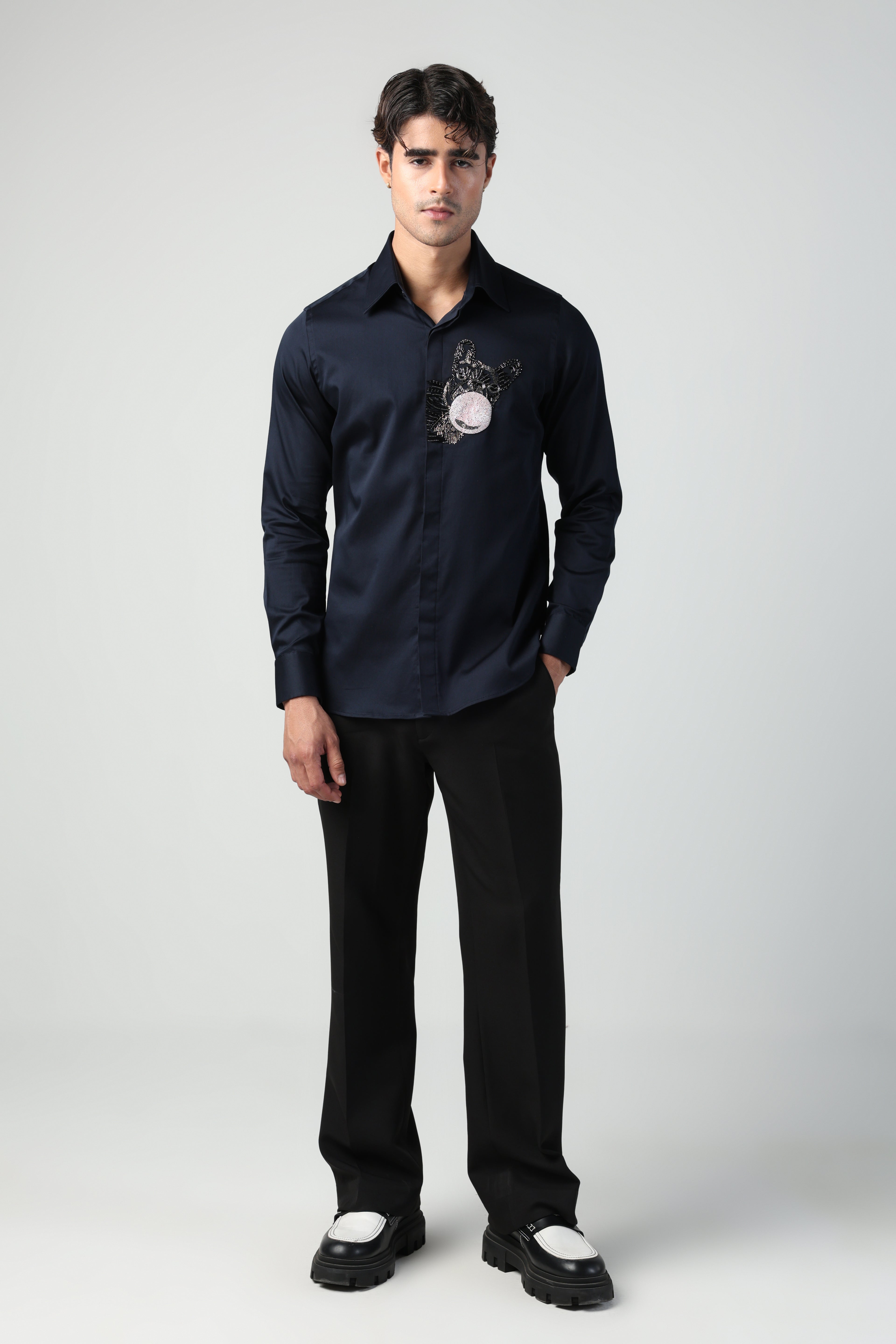 SHOLE BLUE FRENCH BULL DOG HAND EMROIDERED SHIRT (PET SPECIAL)