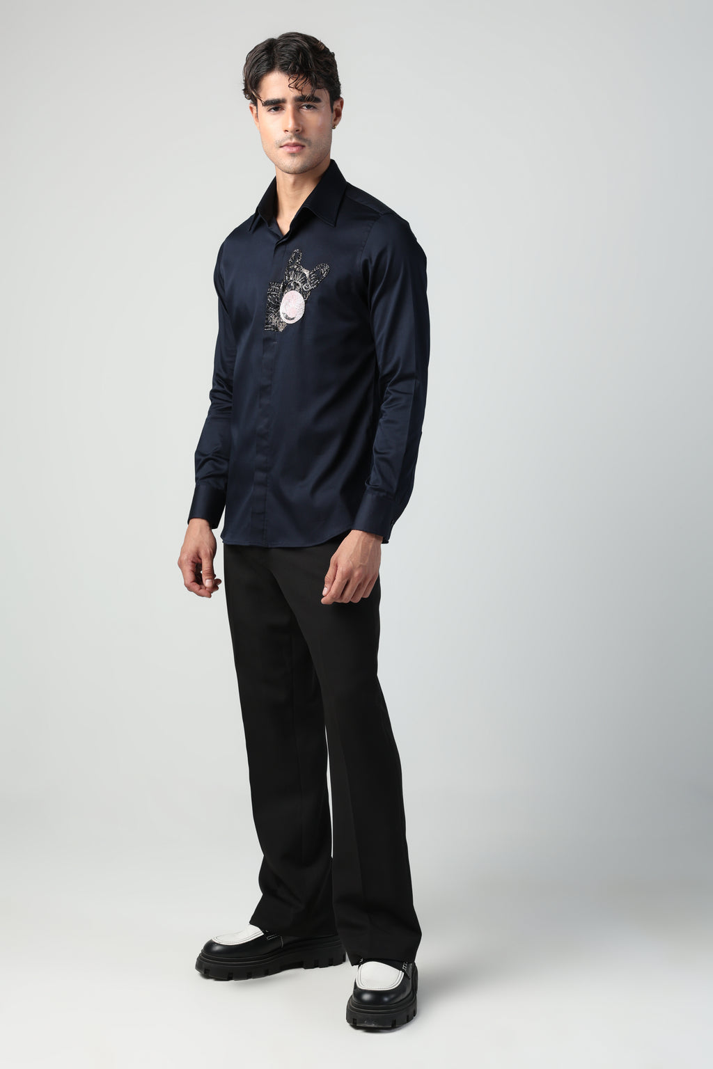 SHOLE BLUE FRENCH BULL DOG HAND EMROIDERED SHIRT (PET SPECIAL)