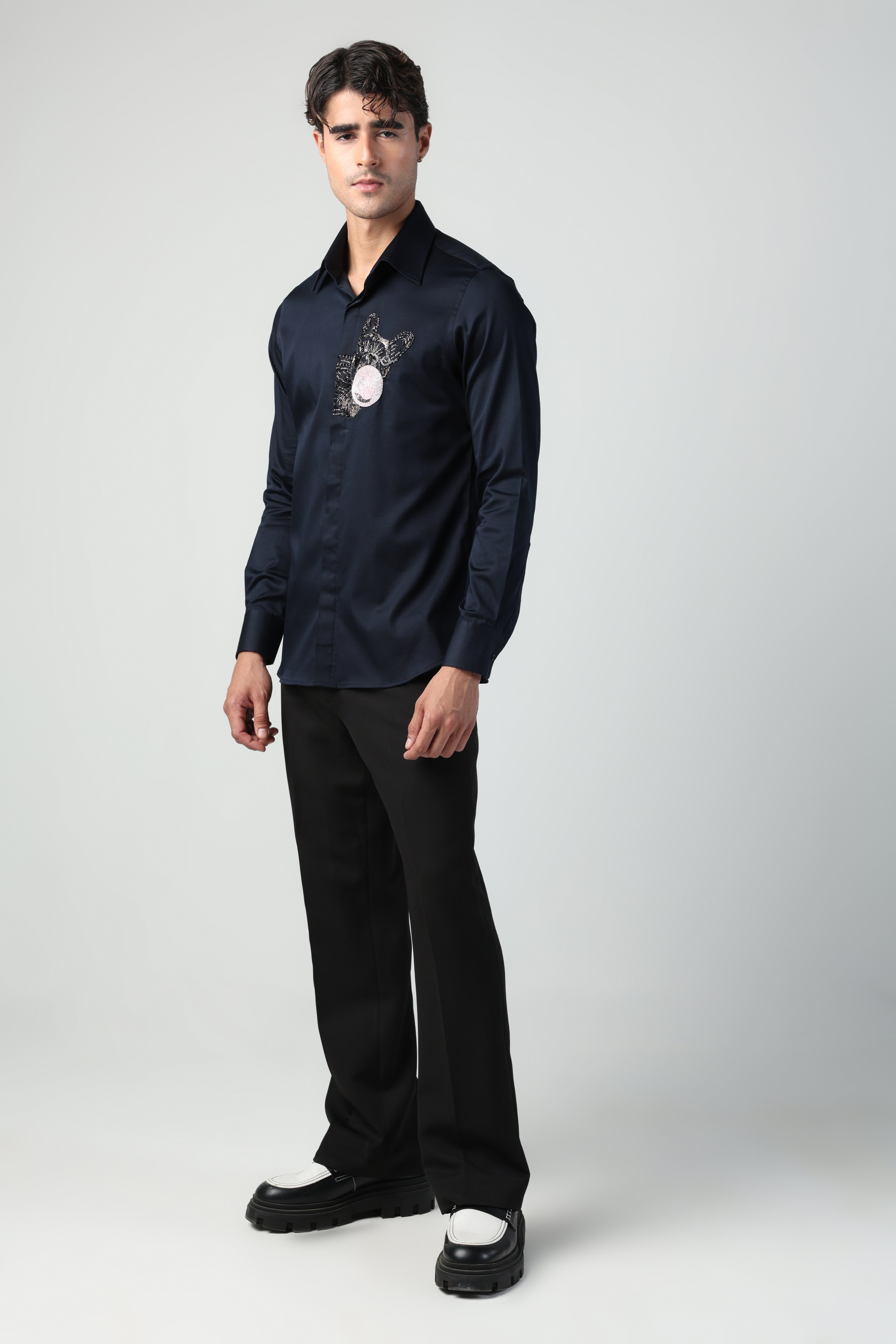 SHOLE BLUE FRENCH BULL DOG HAND EMROIDERED SHIRT (PET SPECIAL)