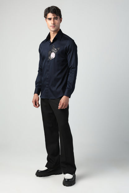 SHOLE BLUE FRENCH BULL DOG HAND EMROIDERED SHIRT (PET SPECIAL)