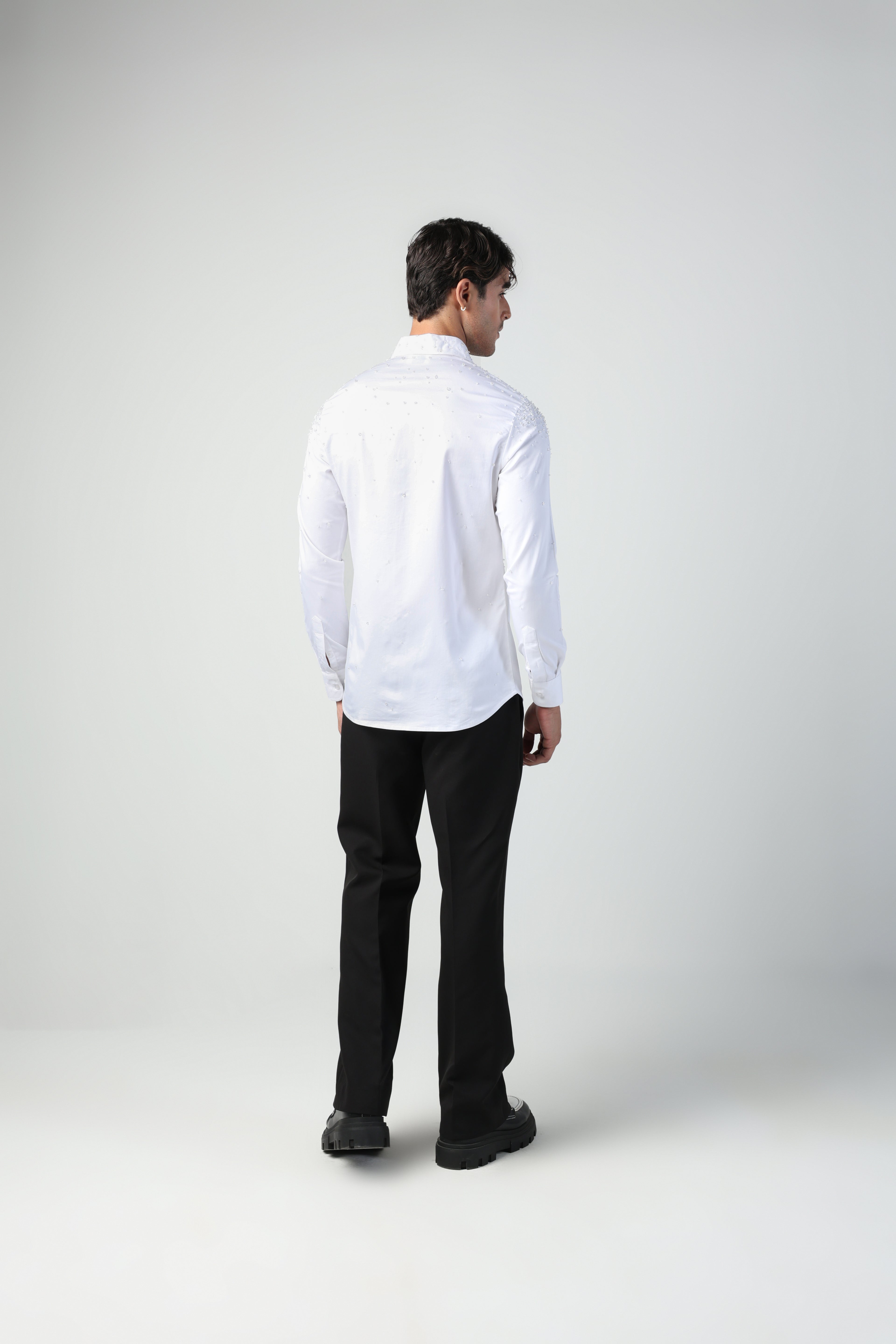 CARLO WHITE WATER DROPLETS HAND EMBROIDERED SHIRT