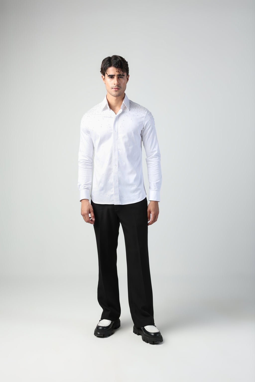 CARLO WHITE WATER DROPLETS HAND EMBROIDERED SHIRT