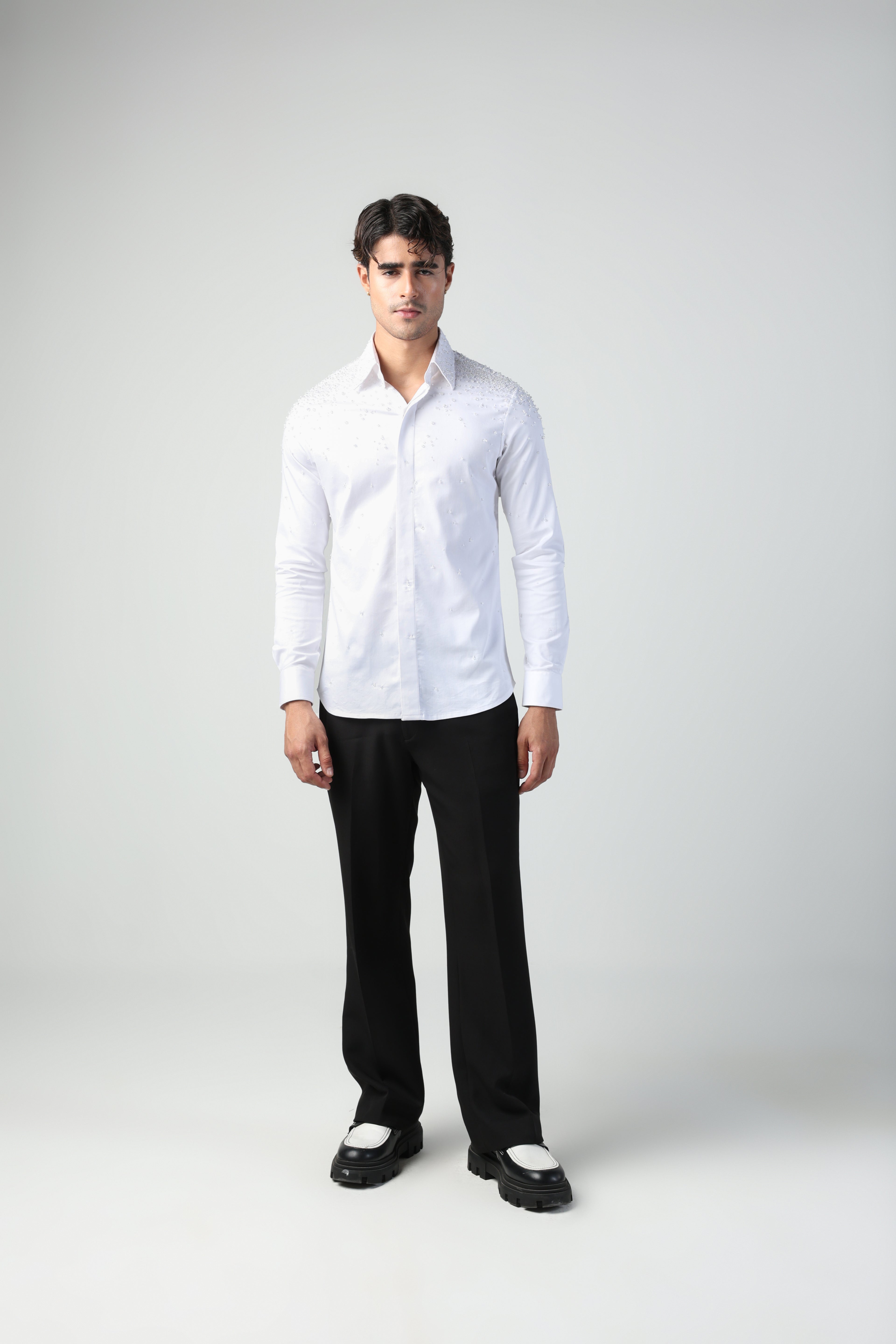 CARLO WHITE WATER DROPLETS HAND EMBROIDERED SHIRT