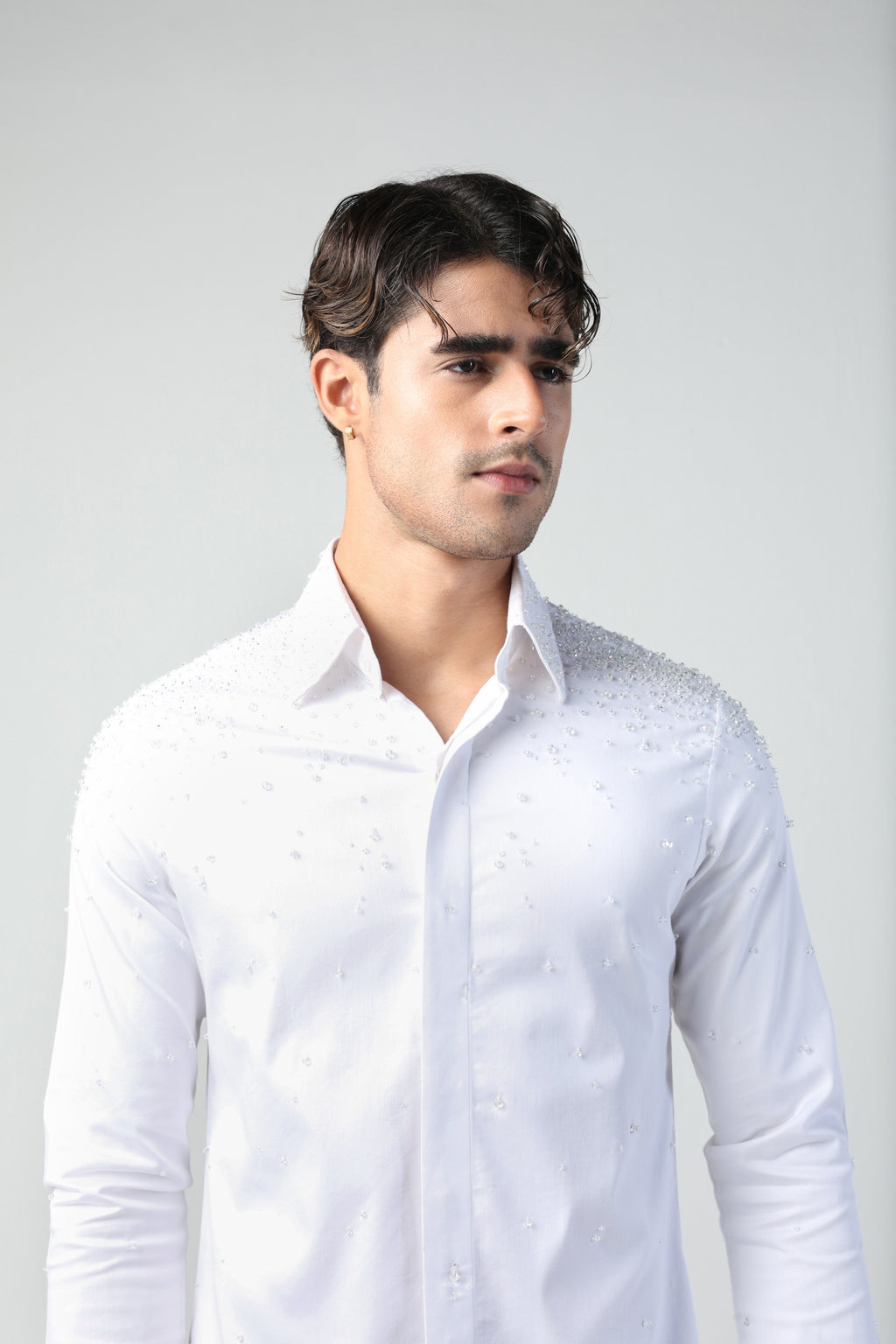 CARLO WHITE WATER DROPLETS HAND EMBROIDERED SHIRT