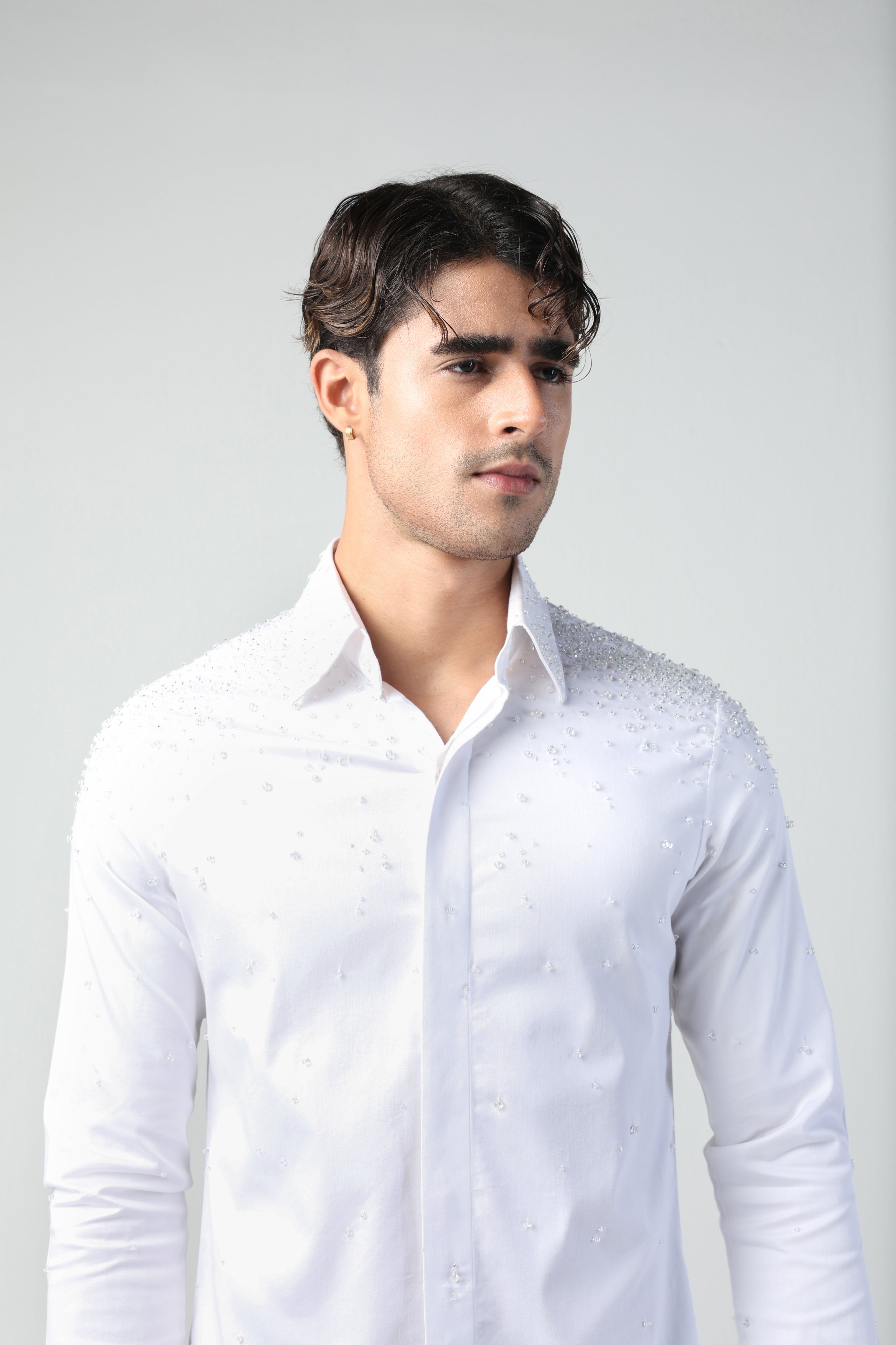 CARLO WHITE WATER DROPLETS HAND EMBROIDERED SHIRT