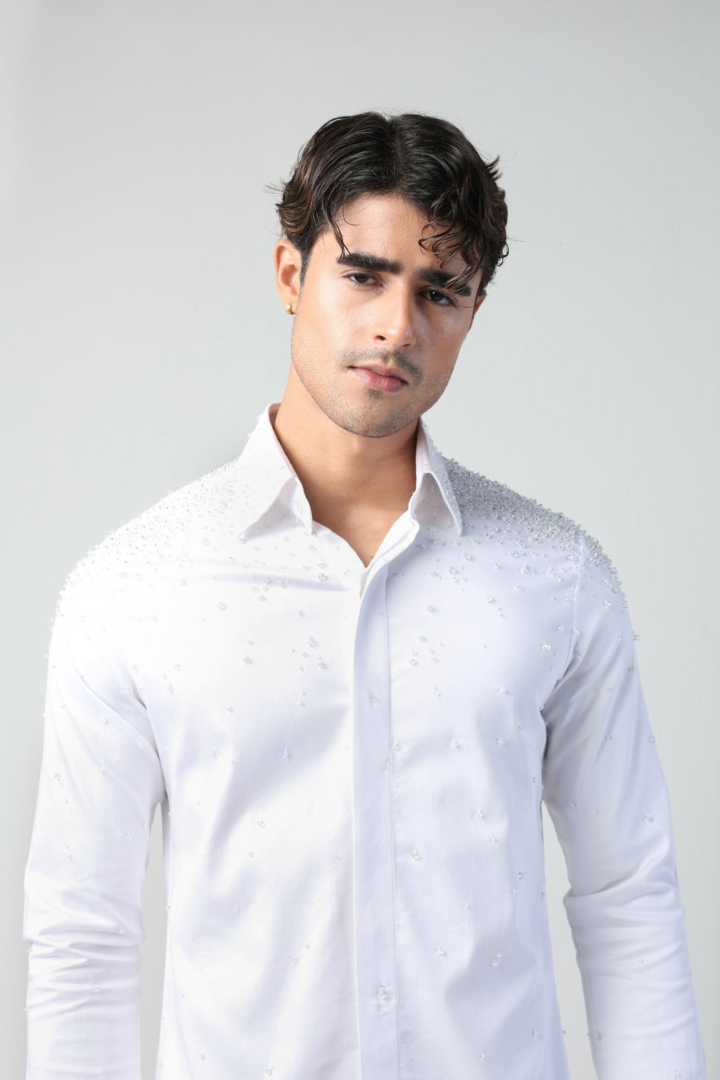 CARLO WHITE WATER DROPLETS HAND EMBROIDERED SHIRT