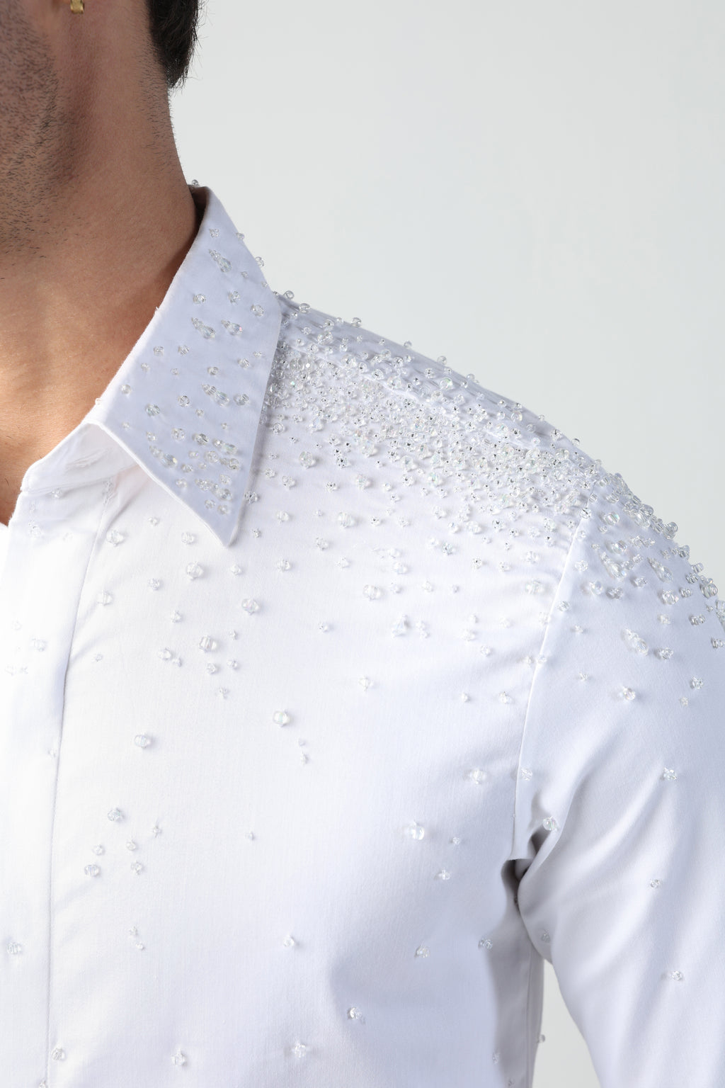 CARLO WHITE WATER DROPLETS HAND EMBROIDERED SHIRT