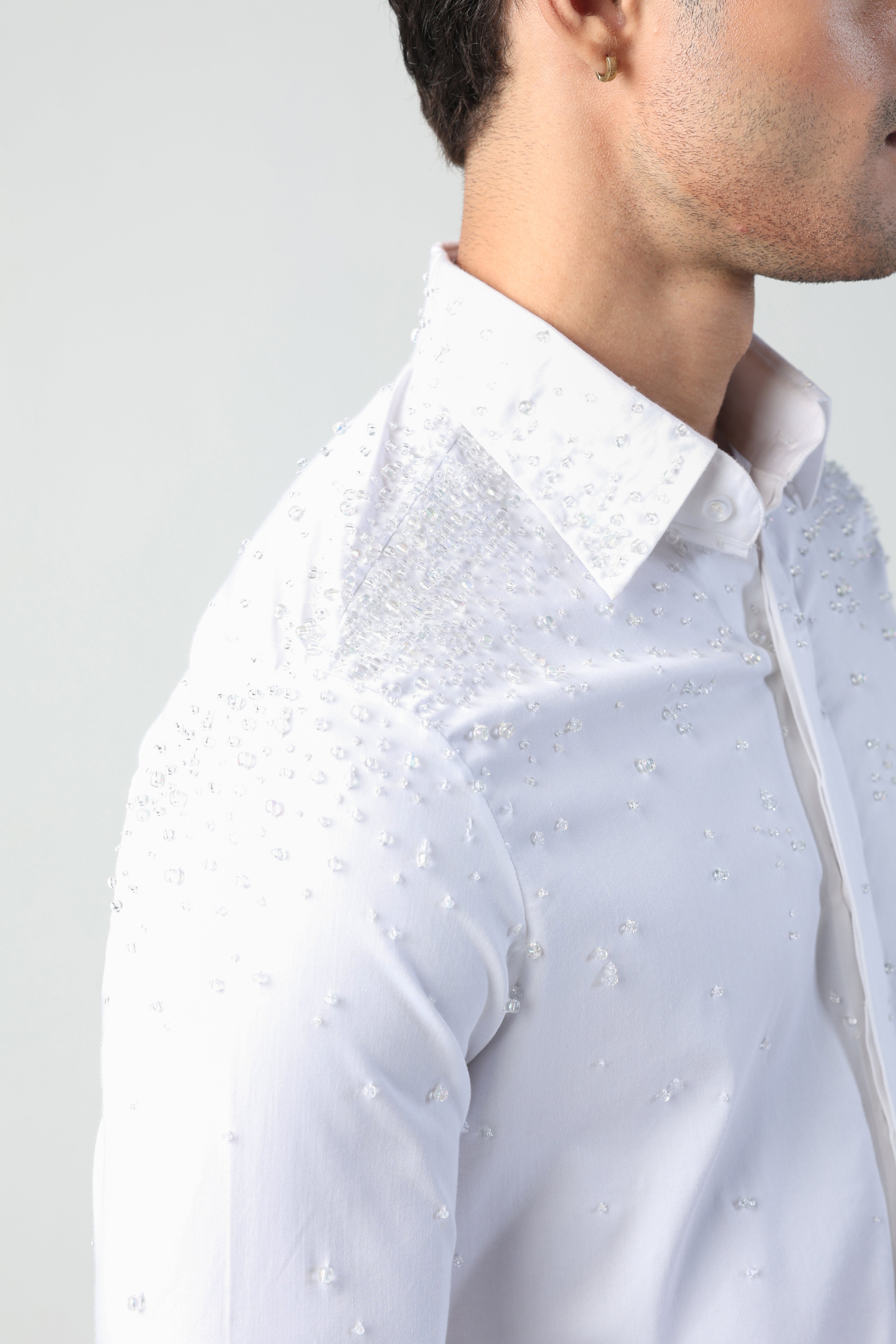 CARLO WHITE WATER DROPLETS HAND EMBROIDERED SHIRT