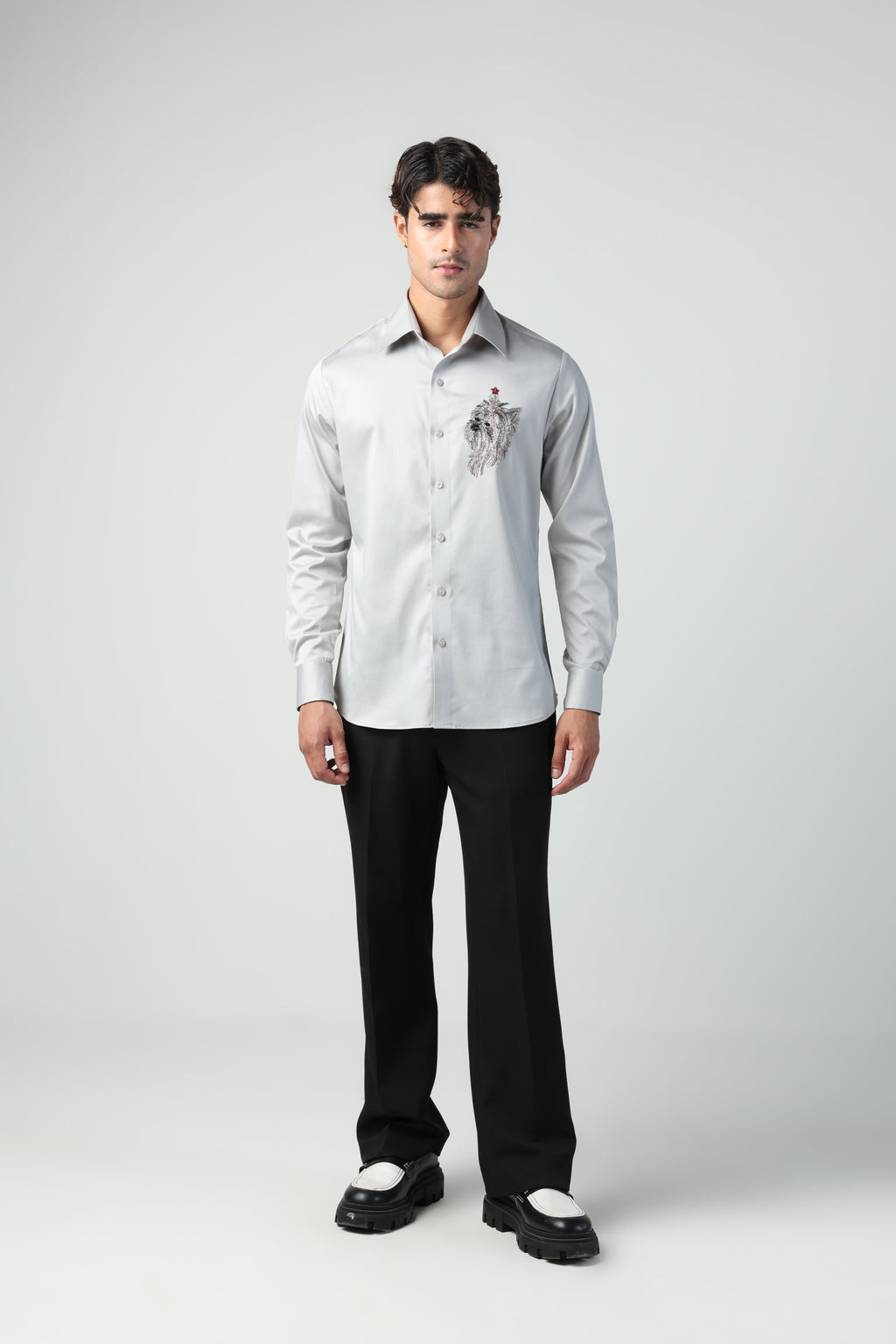 SOJU STEEL GREY YORKSHIRE TERRIER DOG HAND EMROIDERED SHIRT (PET SPECIAL)