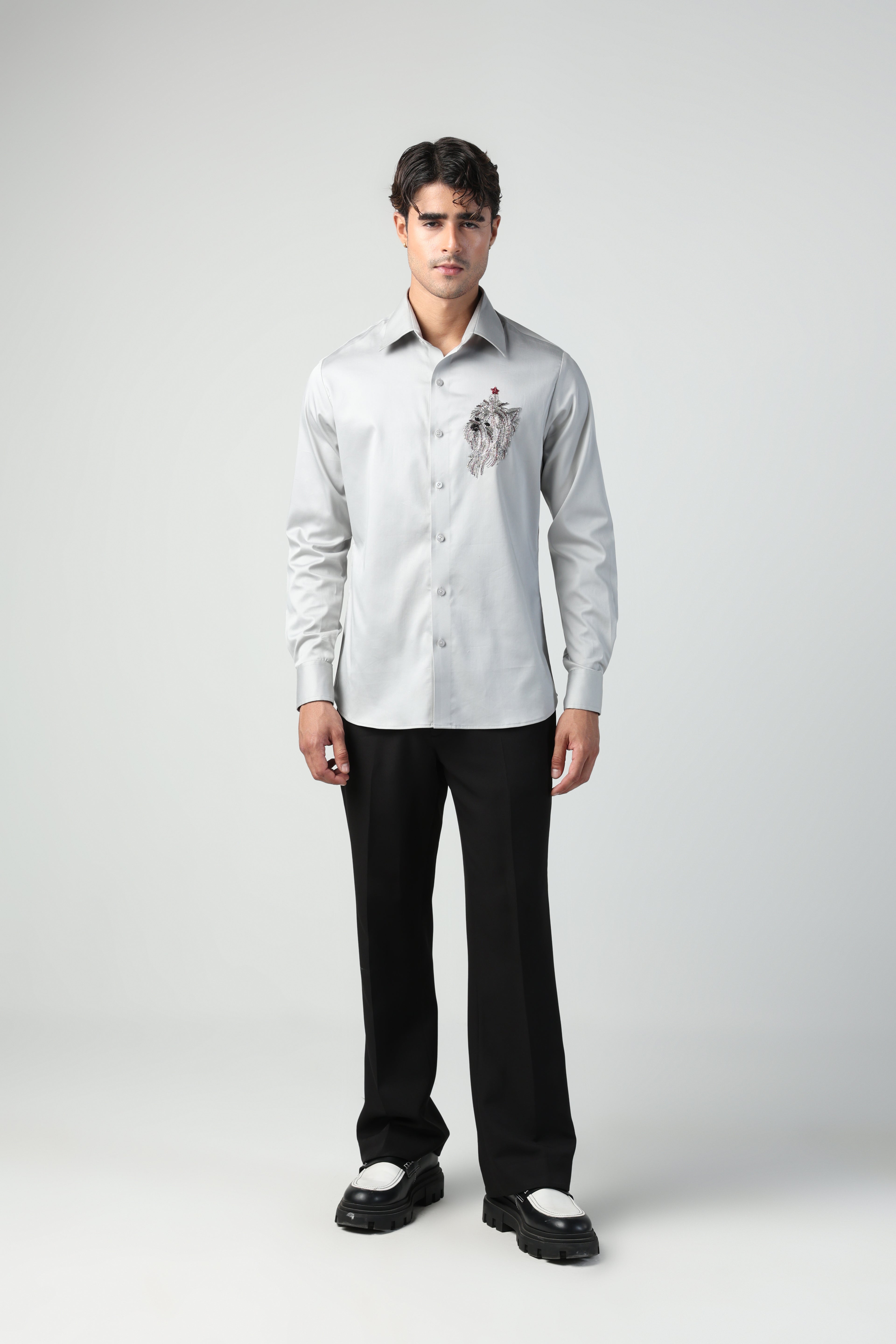 SOJU STEEL GREY YORKSHIRE TERRIER DOG HAND EMROIDERED SHIRT (PET SPECIAL)