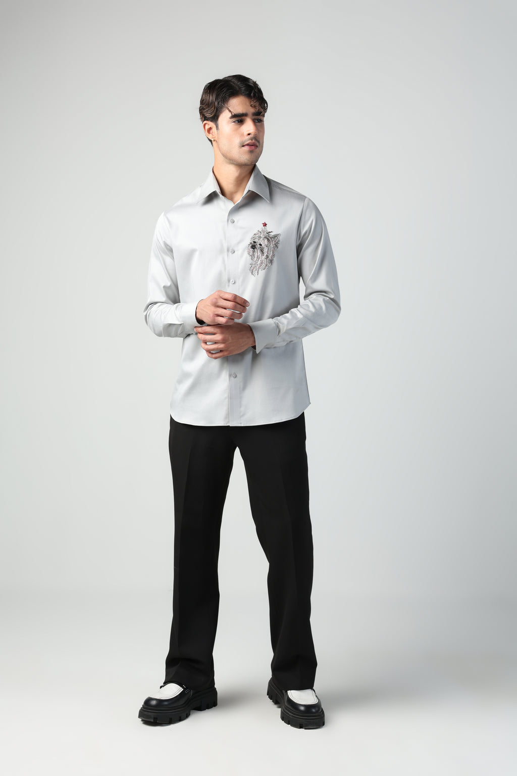 SOJU STEEL GREY YORKSHIRE TERRIER DOG HAND EMROIDERED SHIRT (PET SPECIAL)