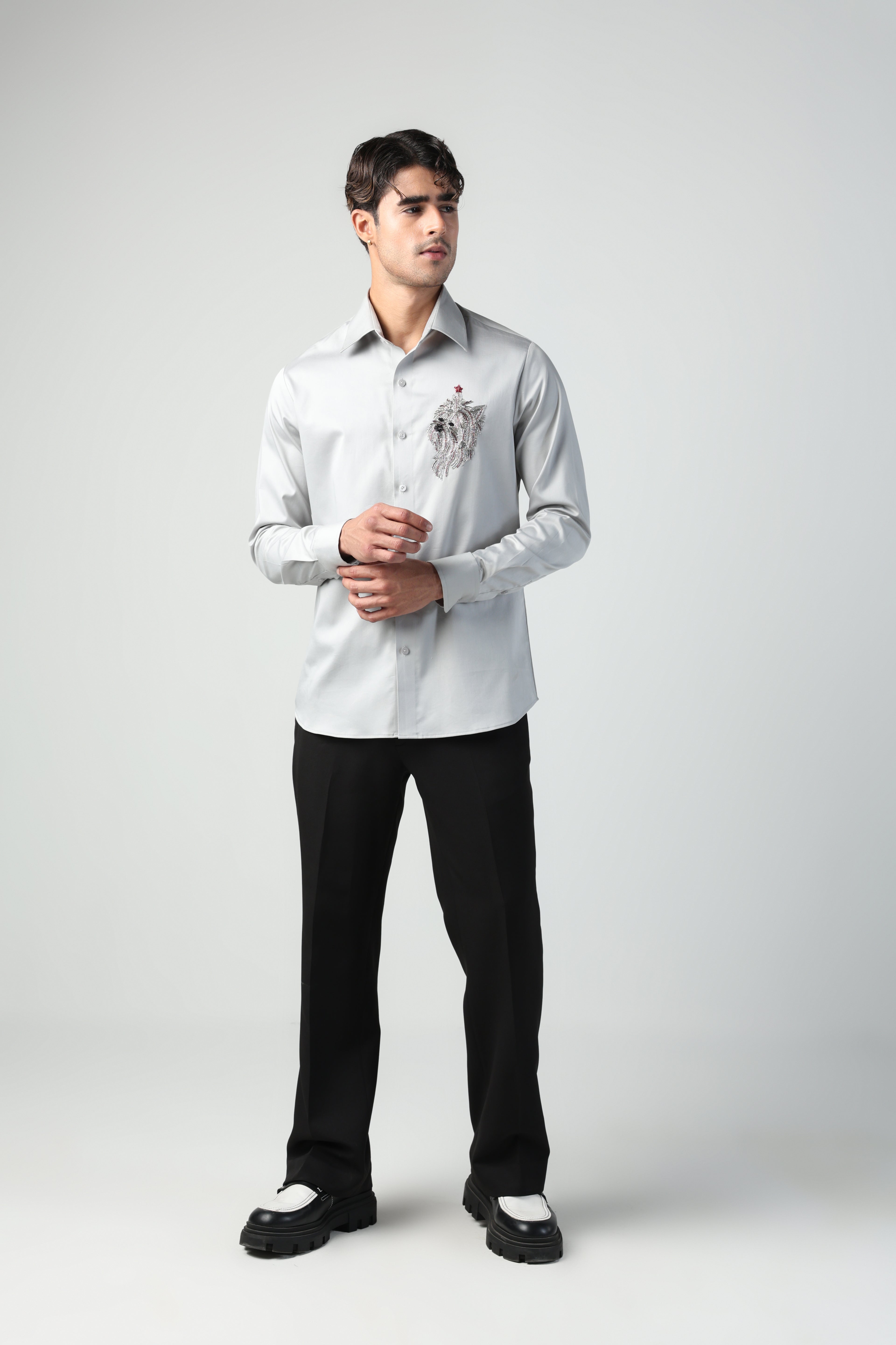 SOJU STEEL GREY YORKSHIRE TERRIER DOG HAND EMROIDERED SHIRT (PET SPECIAL)