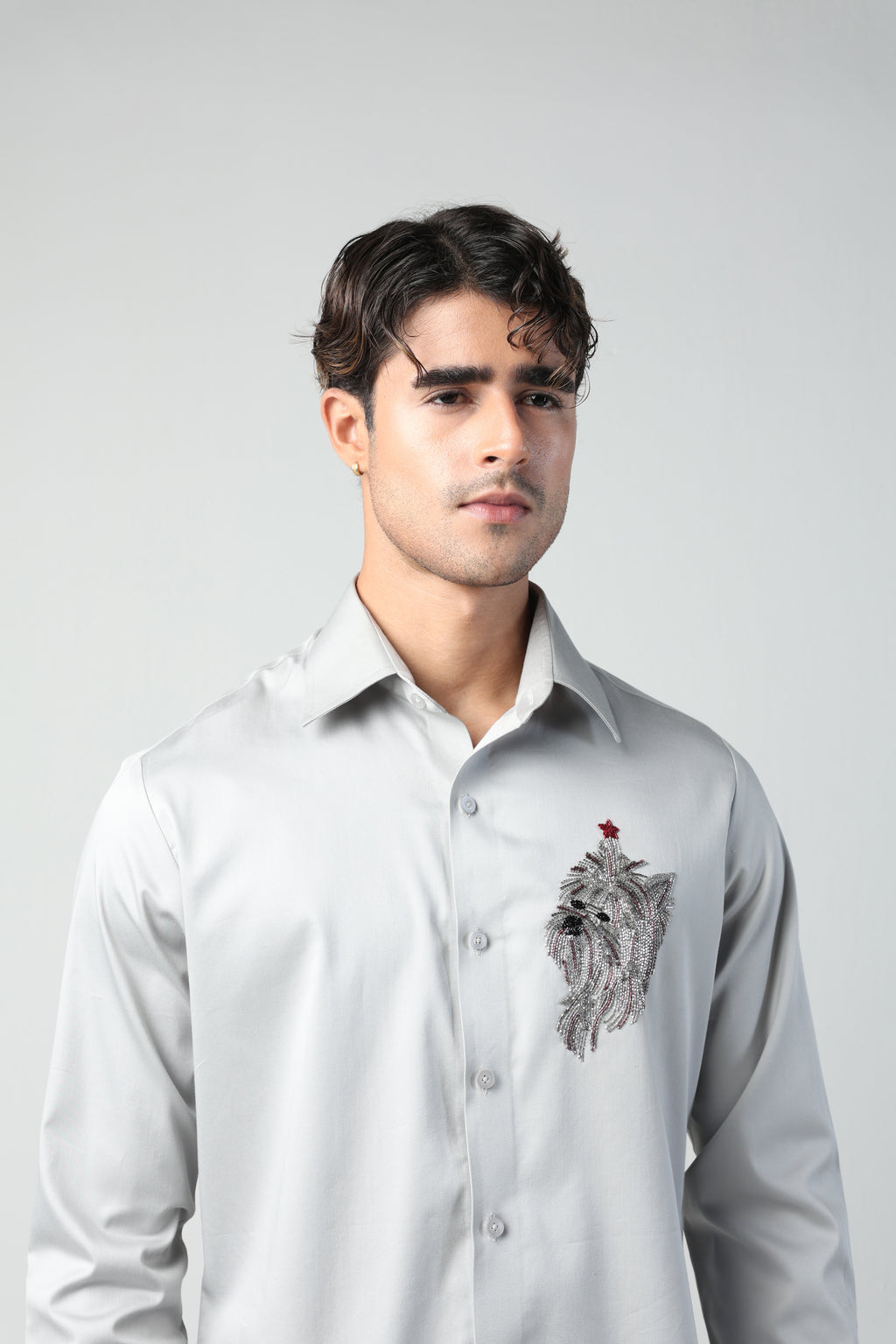 SOJU STEEL GREY YORKSHIRE TERRIER DOG HAND EMROIDERED SHIRT (PET SPECIAL)