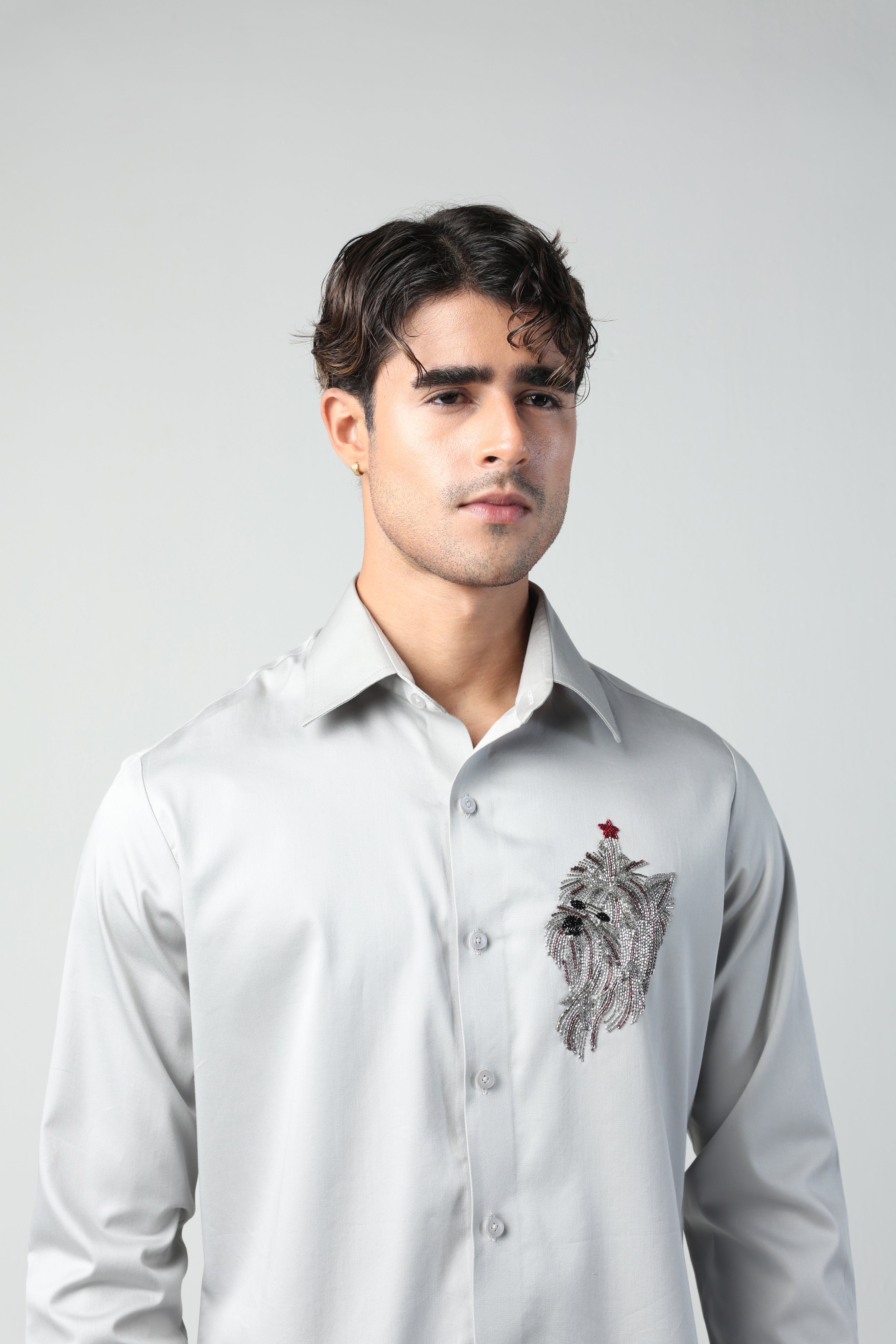 SOJU STEEL GREY YORKSHIRE TERRIER DOG HAND EMROIDERED SHIRT (PET SPECIAL)