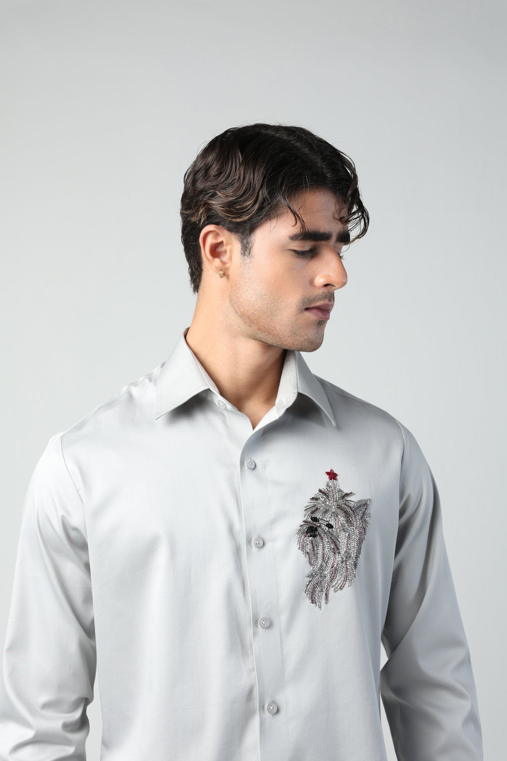 SOJU STEEL GREY YORKSHIRE TERRIER DOG HAND EMROIDERED SHIRT (PET SPECIAL)