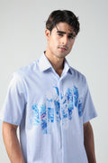 DANTE ABSTRACT BLUE FLORAL PRINTED SHORT SLEEVE SHIRT