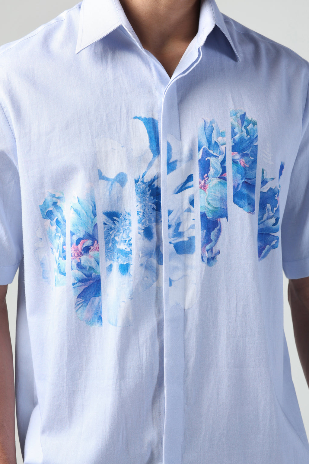 DANTE ABSTRACT BLUE FLORAL PRINTED SHORT SLEEVE SHIRT