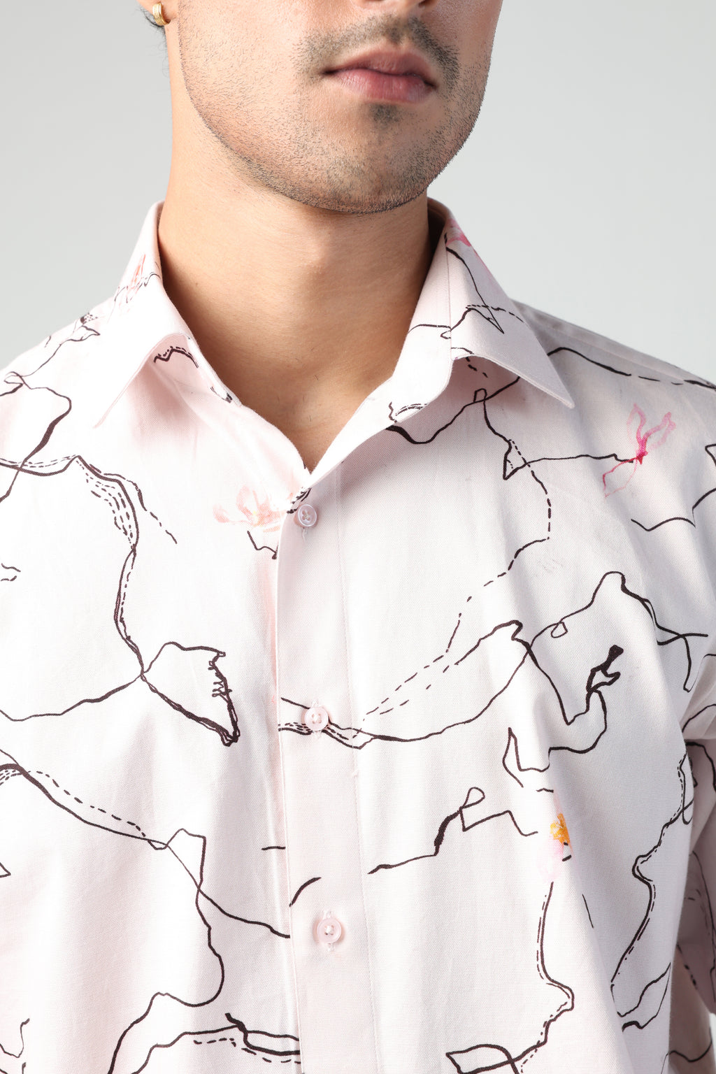 ARCHILLE PINK ABSTRACT LINE WITH FLORA PRINT SHORT SLEEVE SHIRT