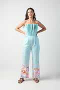 ALARA MINT GREEN 3D PLEATED STRAPLESS OMBRE FLORAL PRINTED JUMPSUIT