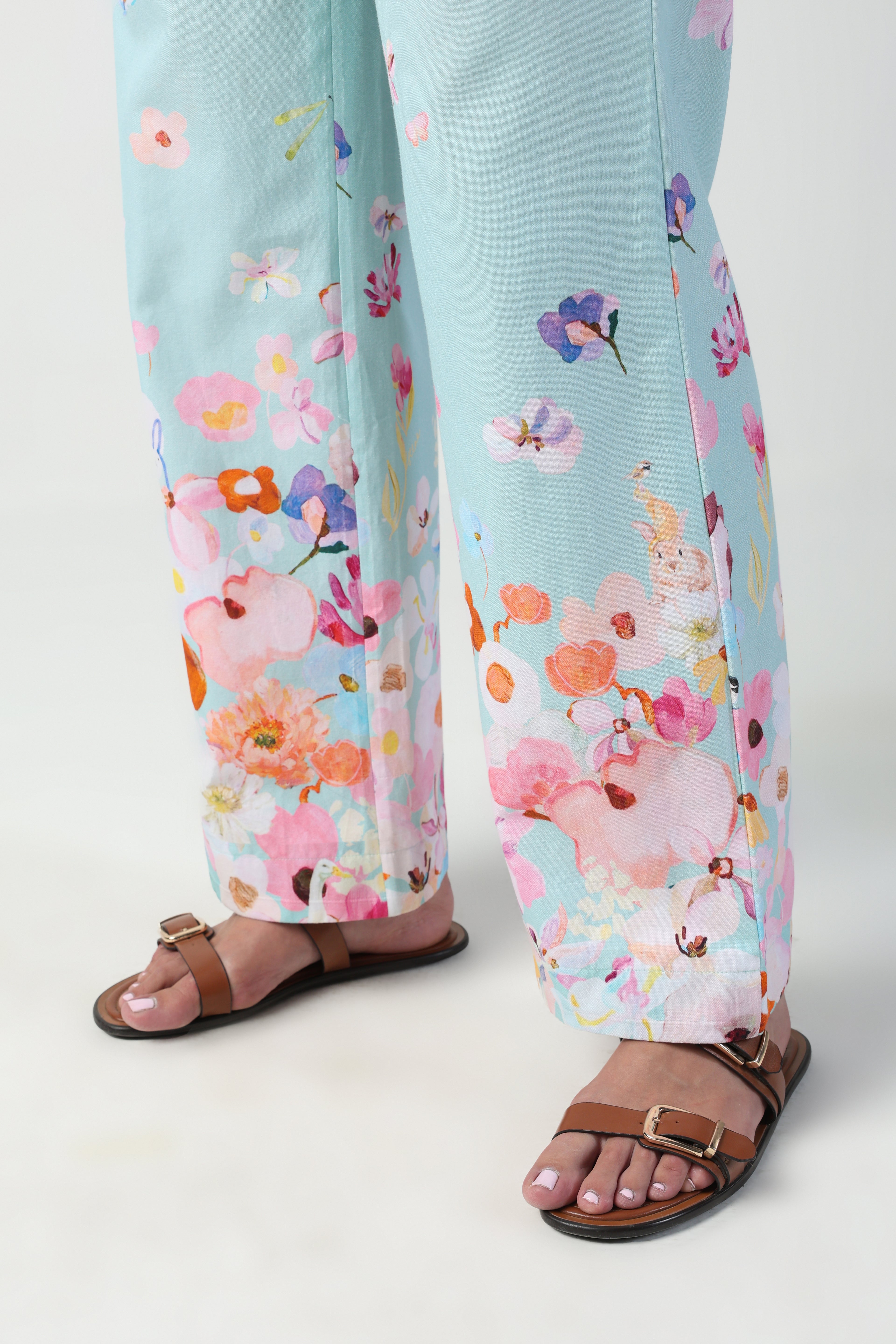 ALARA MINT GREEN 3D PLEATED STRAPLESS OMBRE FLORAL PRINTED JUMPSUIT