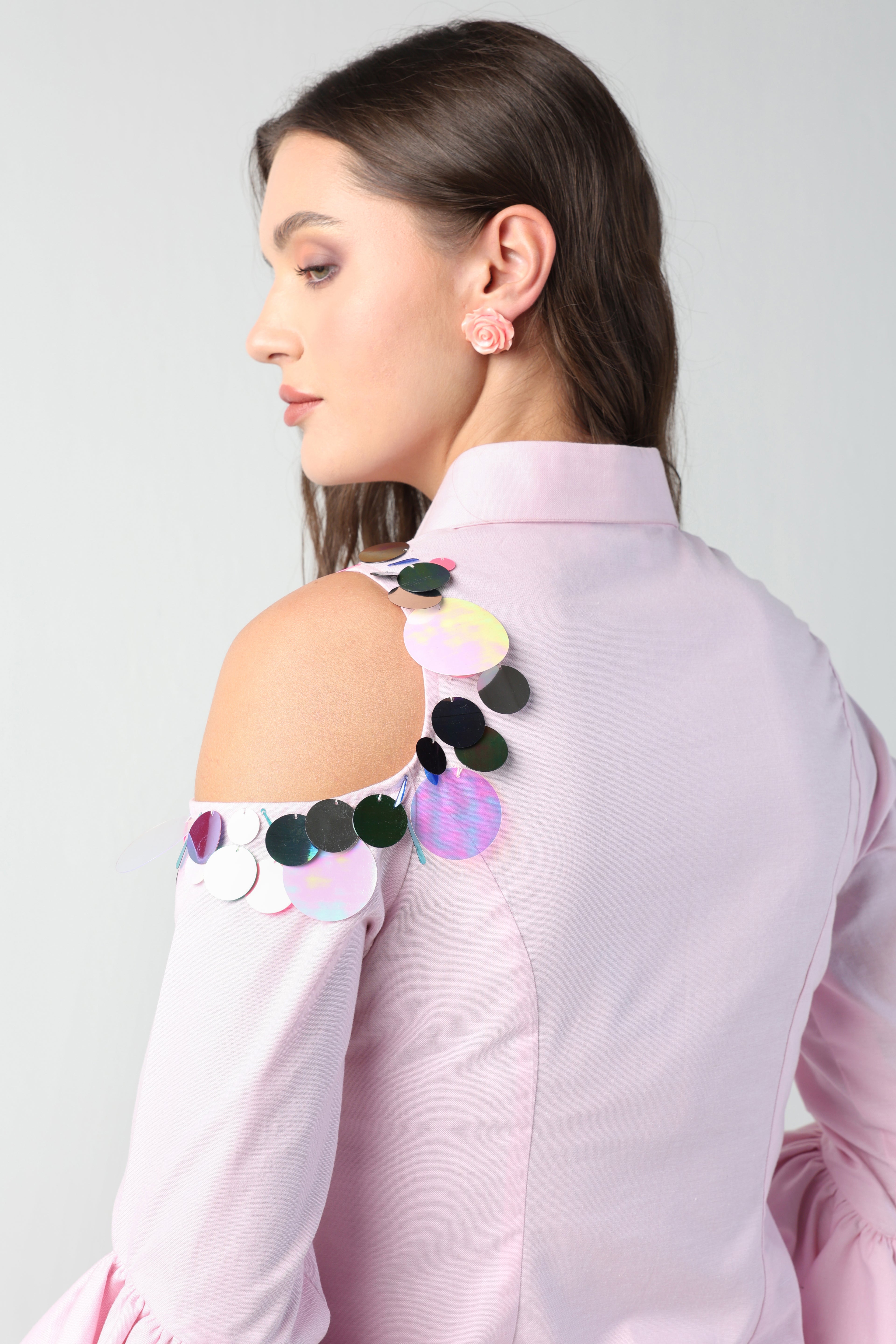 NINA PINK ONE SIDED COLDSHOULDER SEQUIN PANT CO-ORD SET